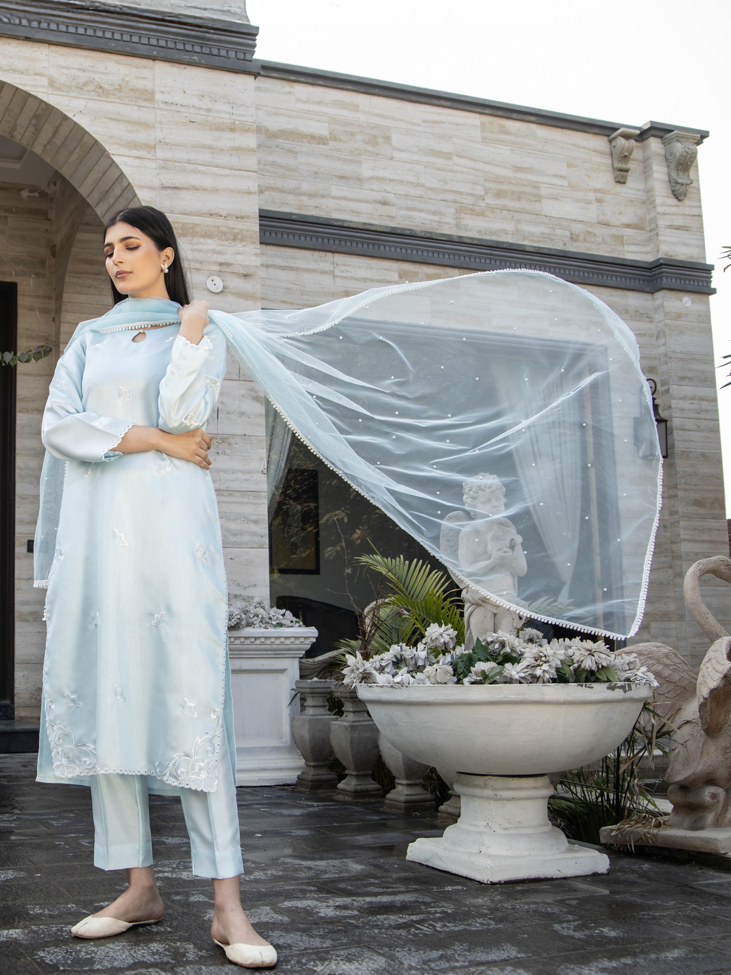 Ice Blue Raw Silk 3pc Suit
