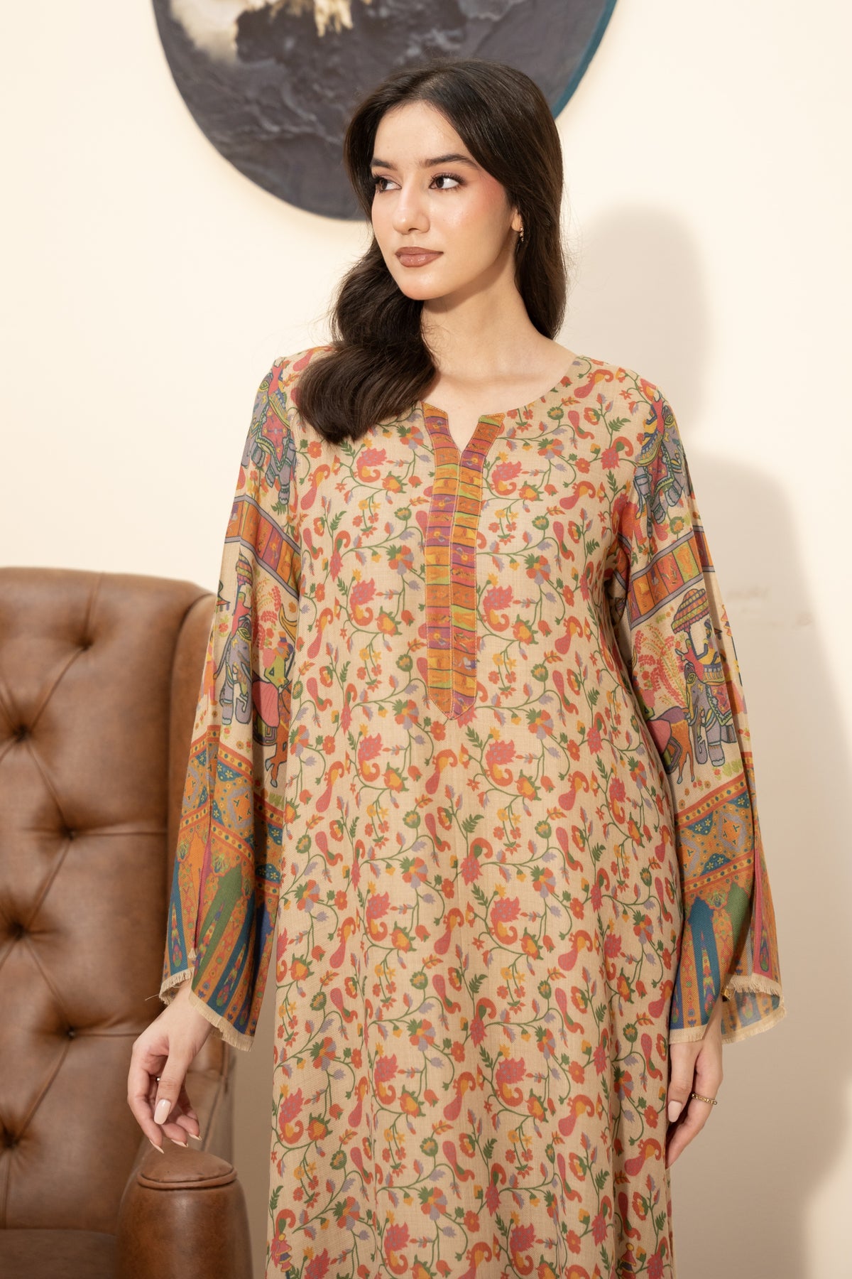 Darbar-e-Mughal Pashmina Wool Kaftan Set (with trouser)