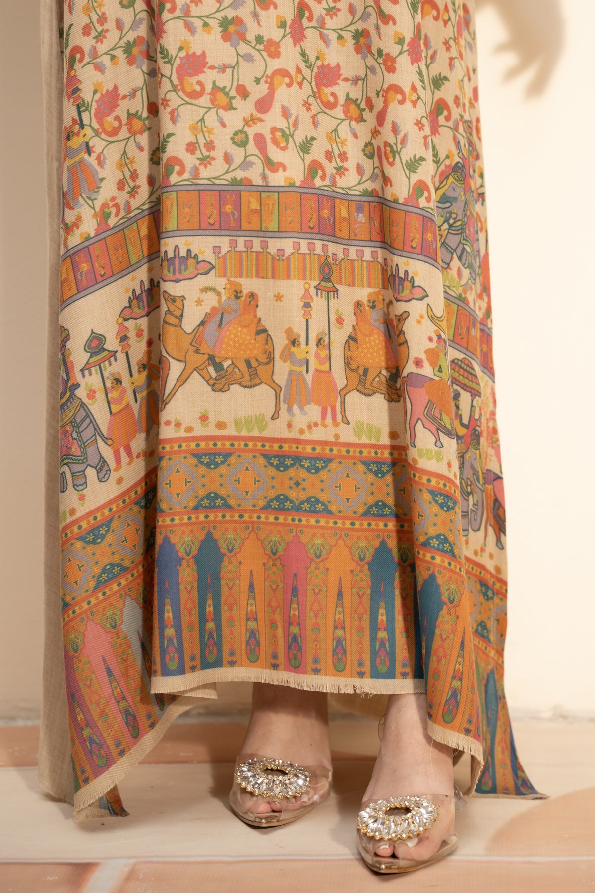 Darbar-e-Mughal Pashmina Wool Kaftan Set (with trouser)
