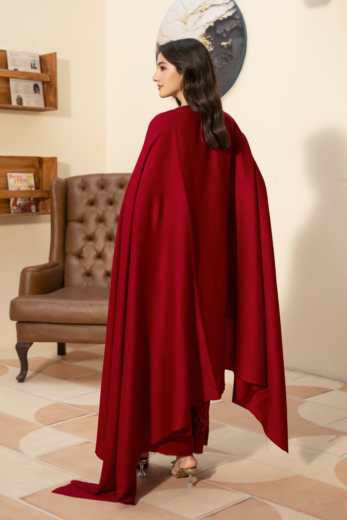 Plain Pashmina Wool Shawl-Red