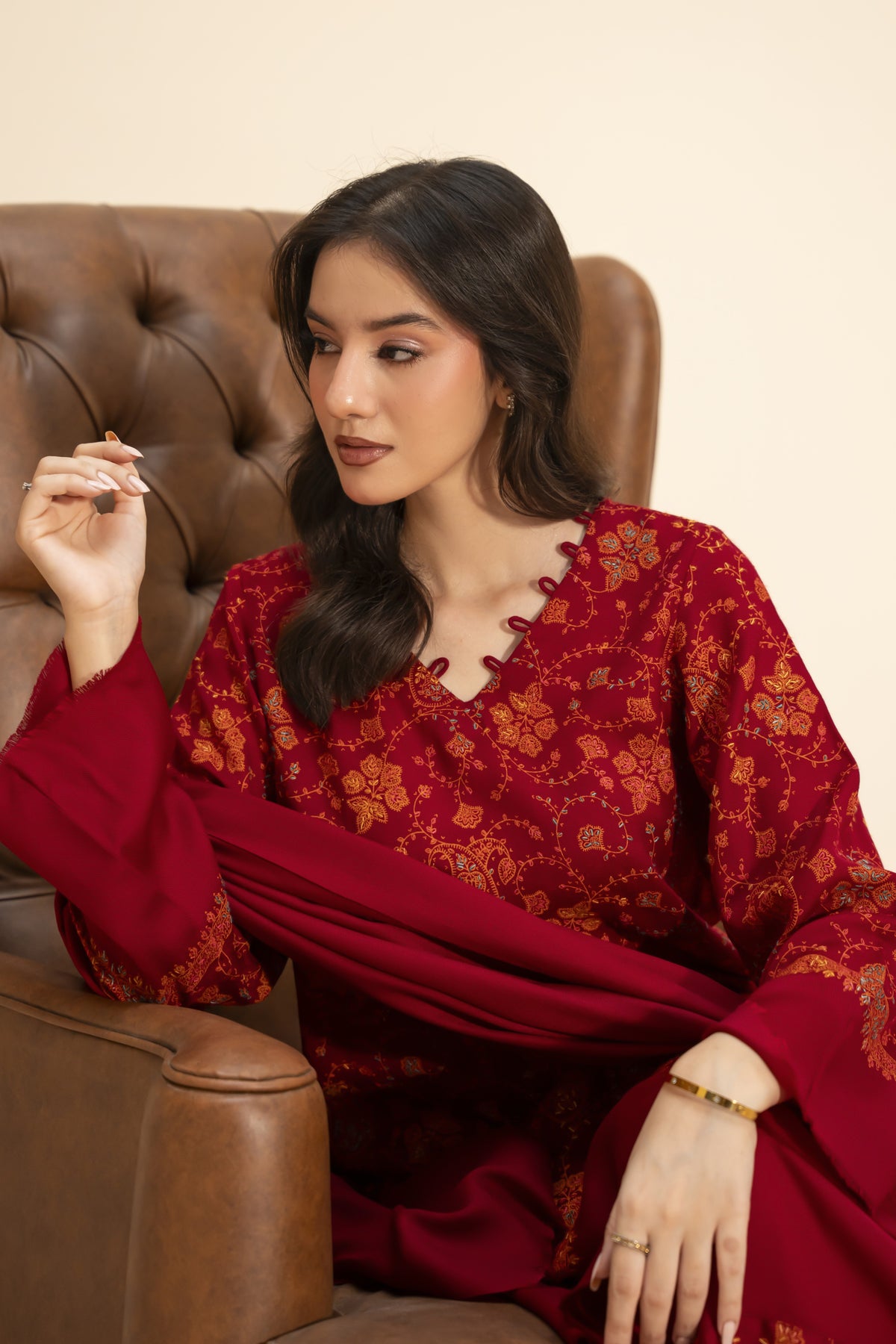 Plain Pashmina Wool Shawl-Red
