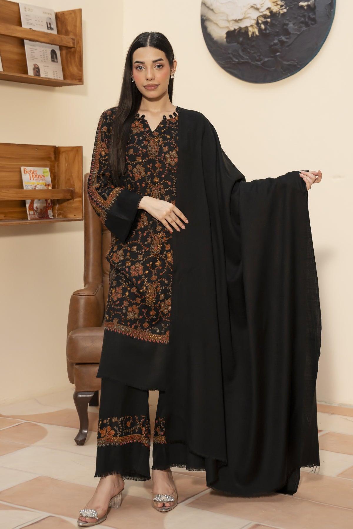 Plain Pashmina Wool Shawl- Black