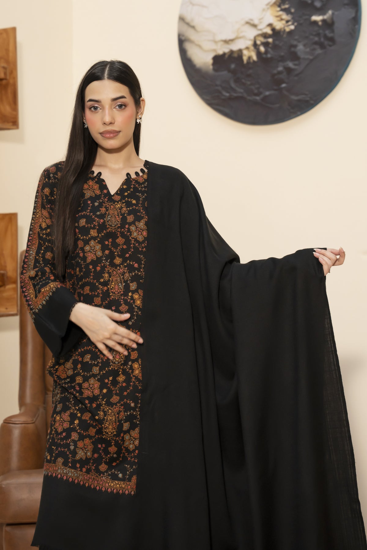 Plain Pashmina Wool Shawl- Black