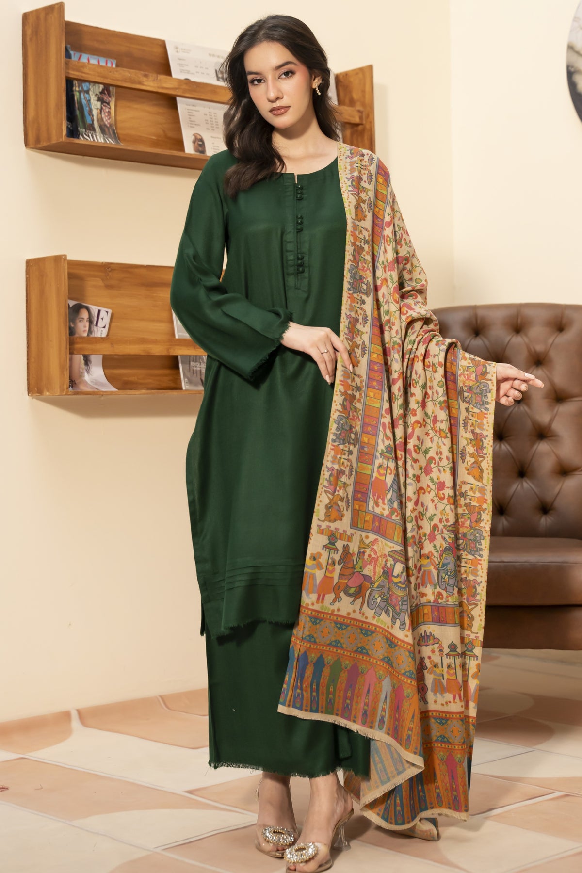 Printed Mughal Darbar Pashmina Wool Shawl