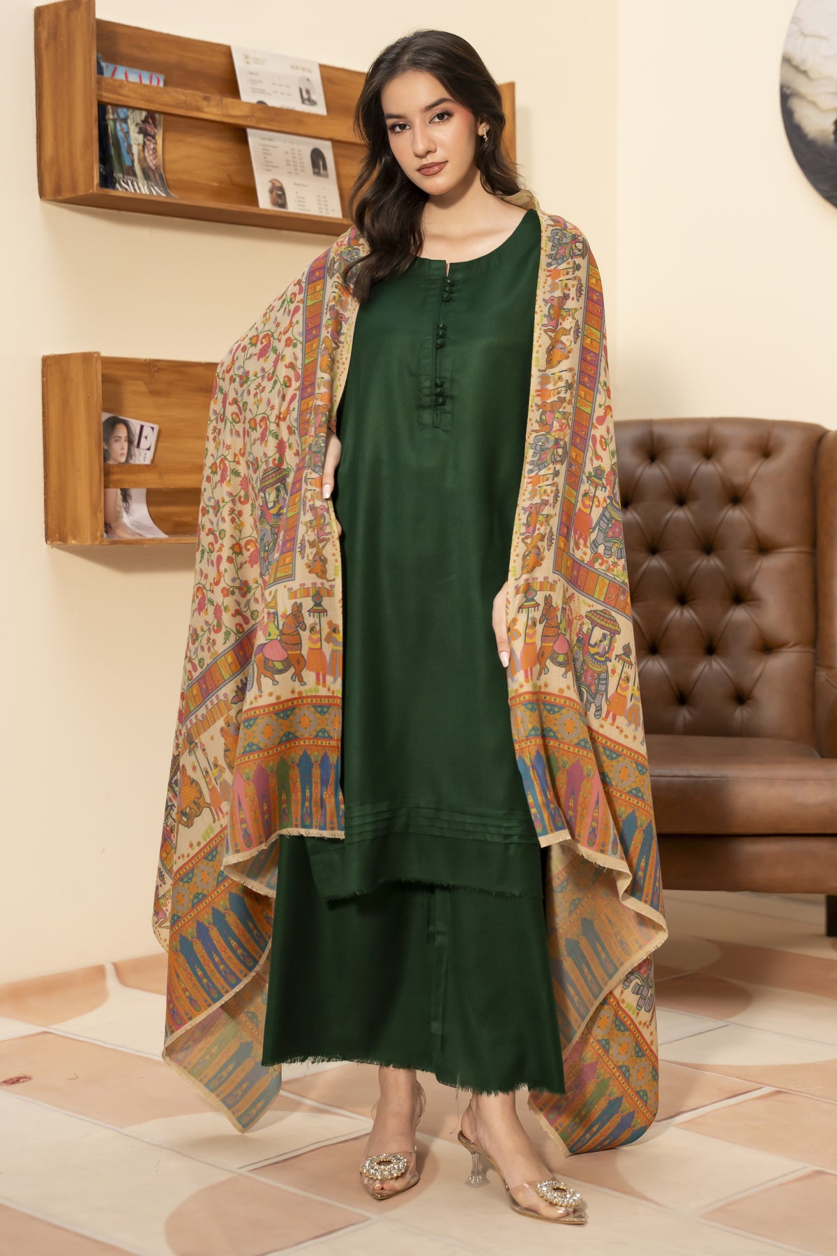 Printed Mughal Darbar Pashmina Wool Shawl