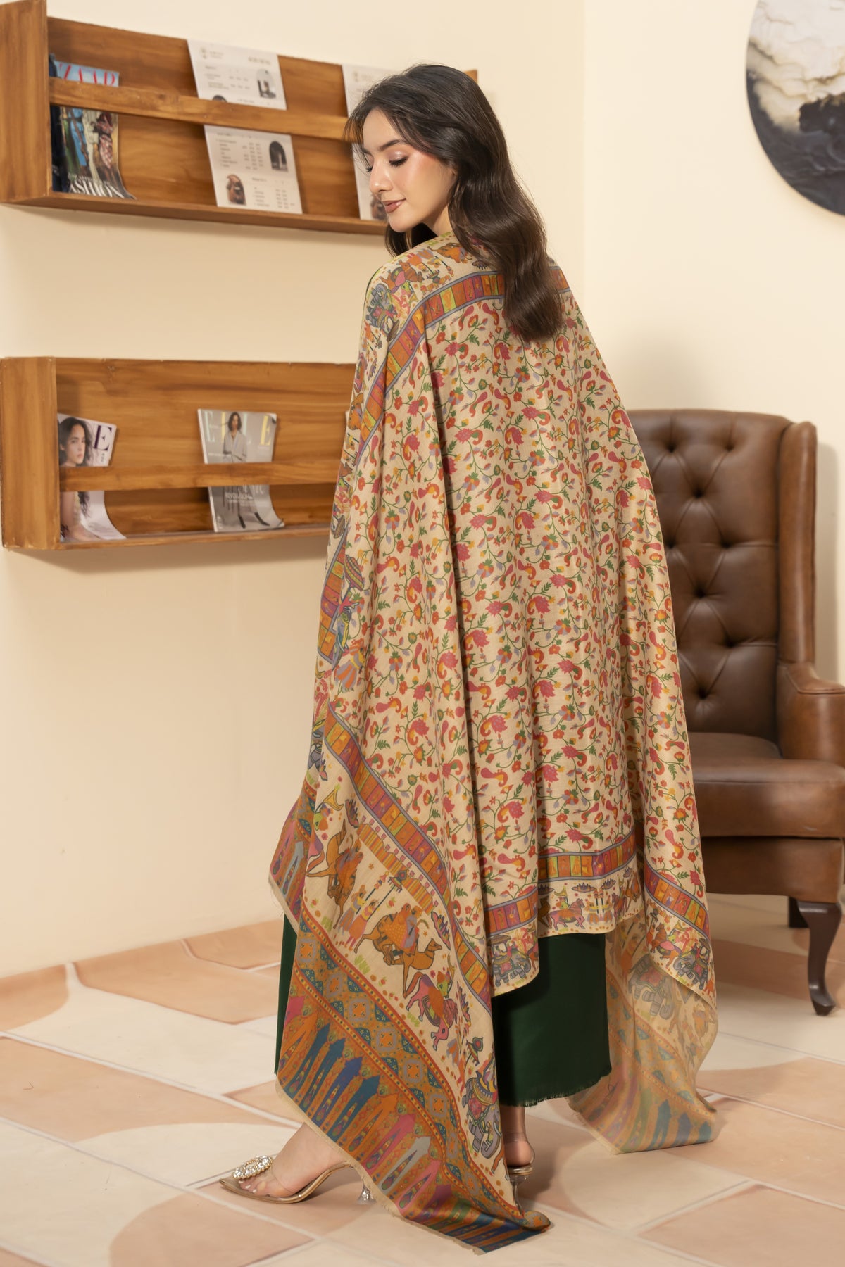 Printed Mughal Darbar Pashmina Wool Shawl