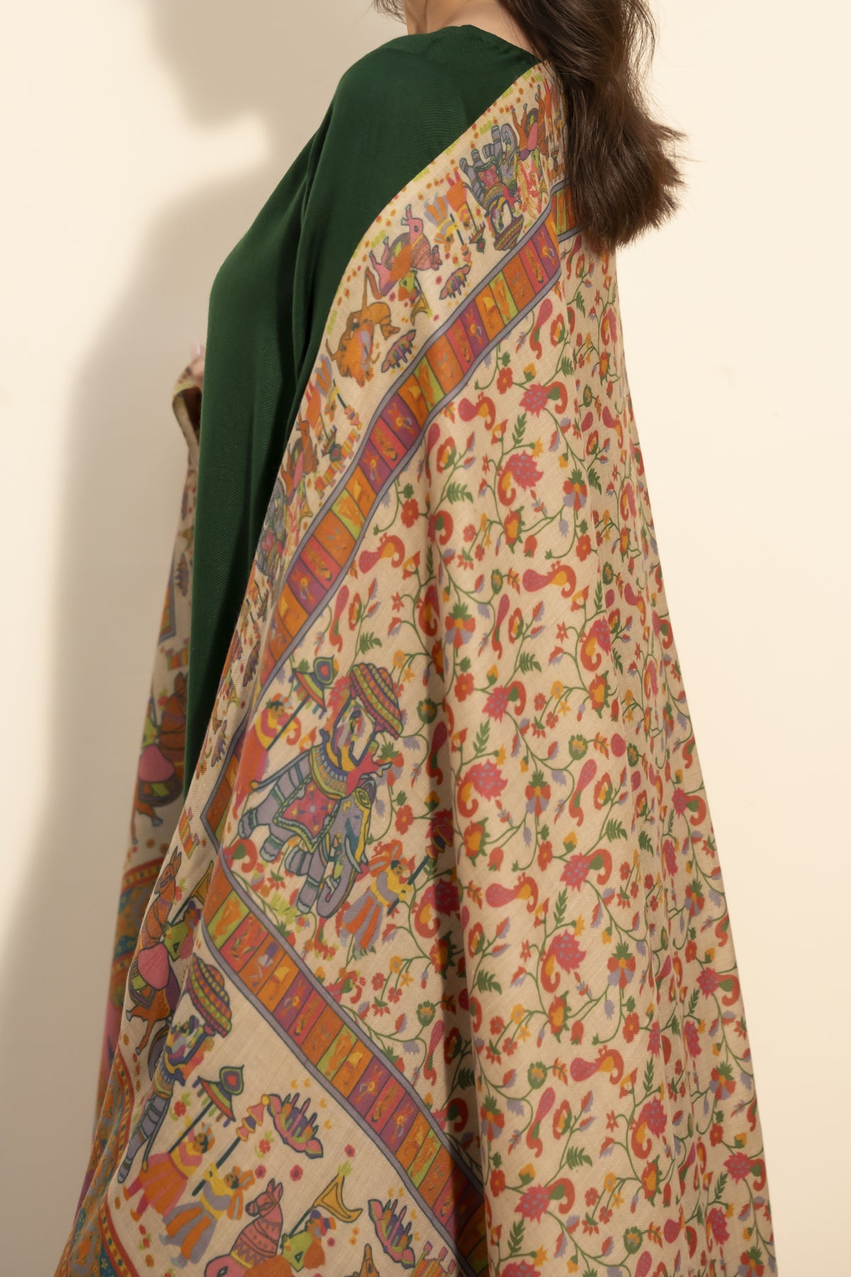 Printed Mughal Darbar Pashmina Wool Shawl