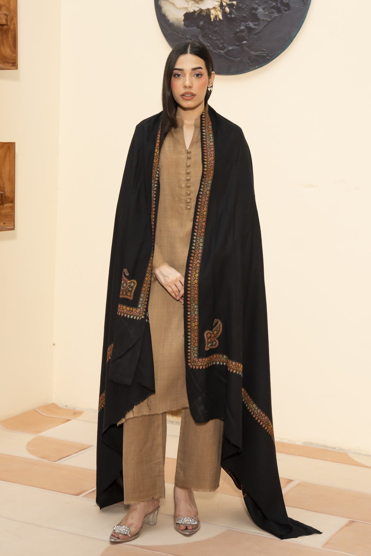 Kingri Pashmina Shawl-Black