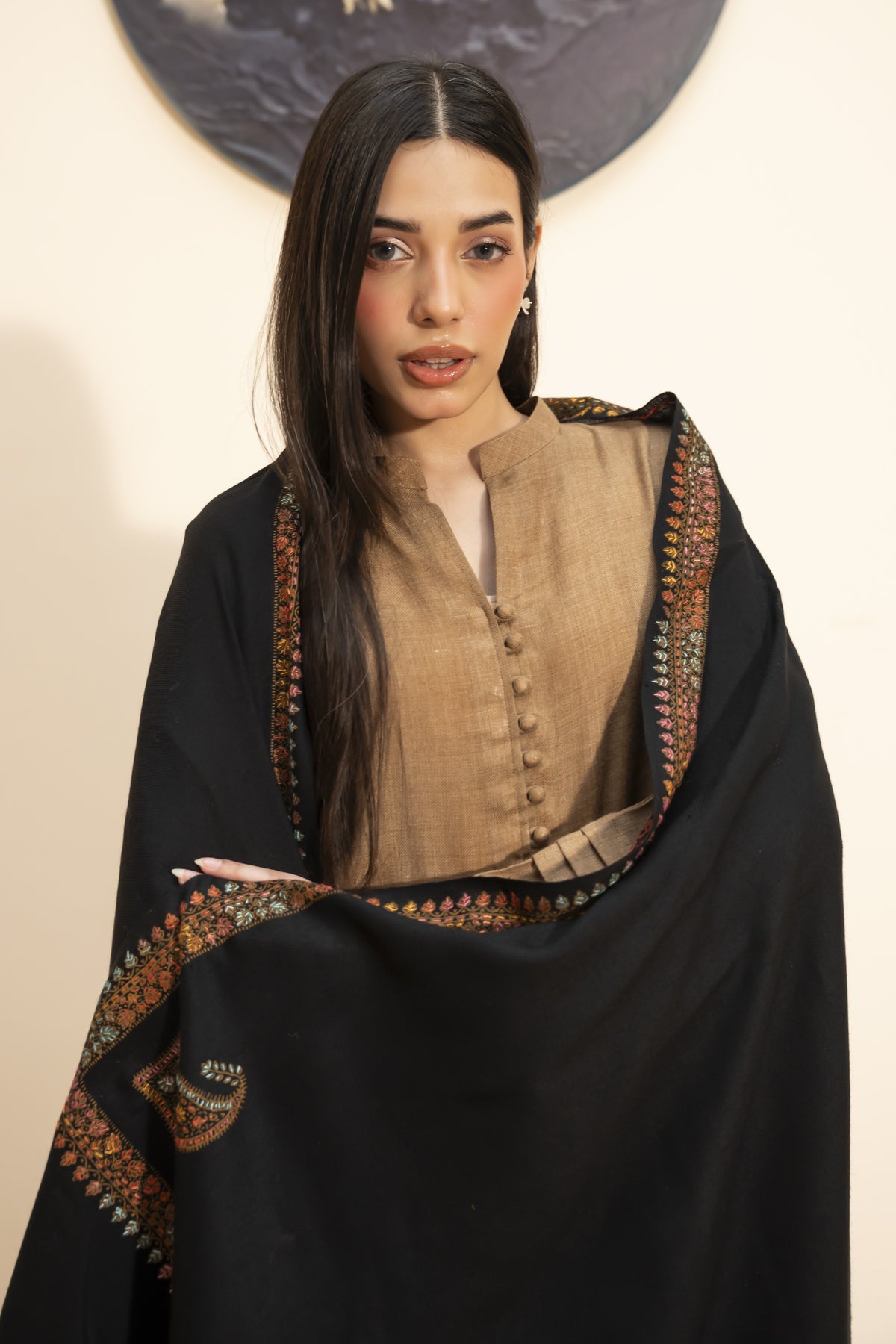 Kingri Pashmina Shawl-Black