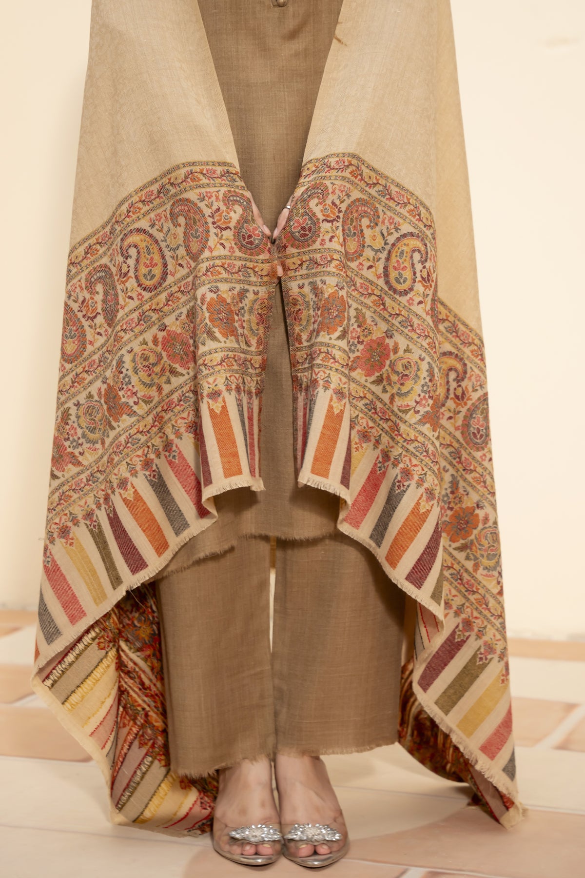 Kaani Pashmina Shawl-Beige