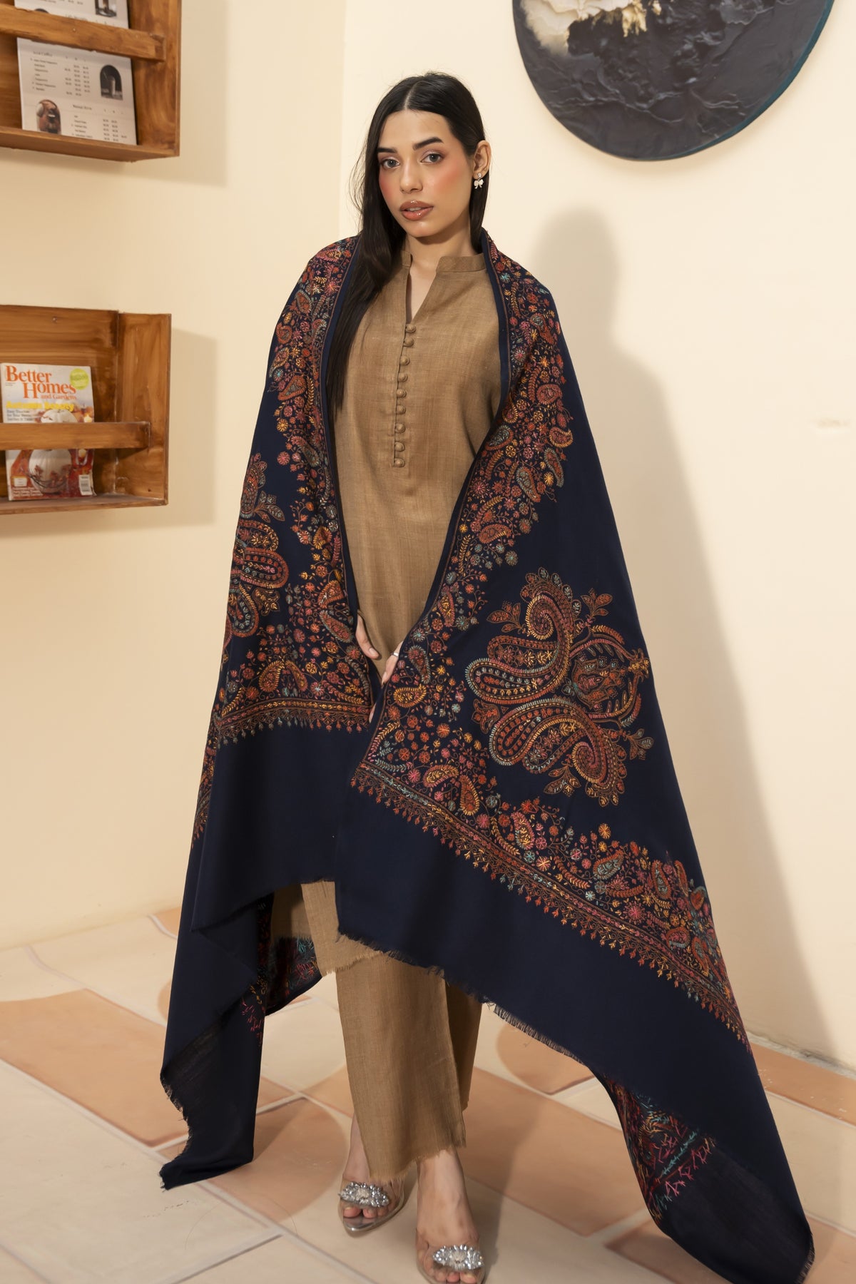 Kashmiri Pashmina Shawl-Navy Blue