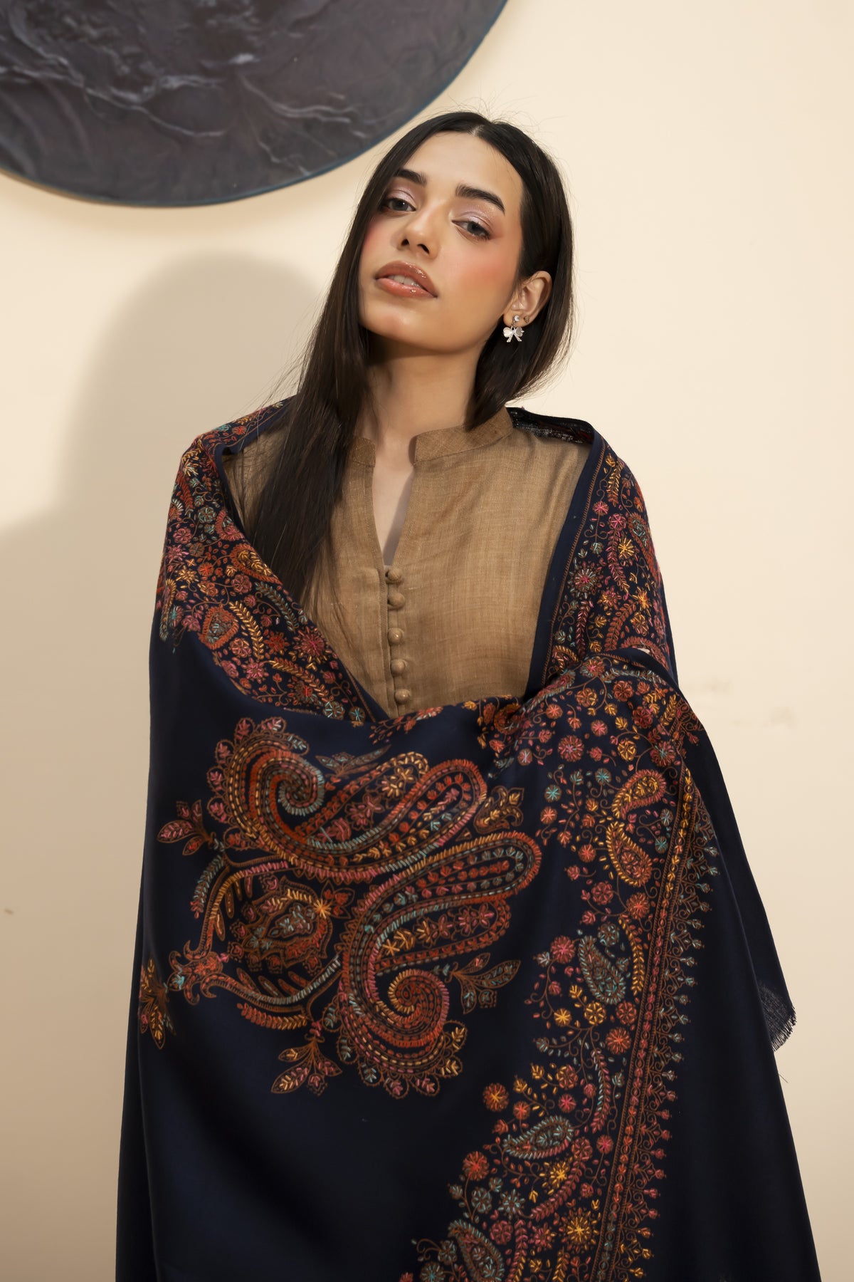 Kashmiri Pashmina Shawl-Navy Blue