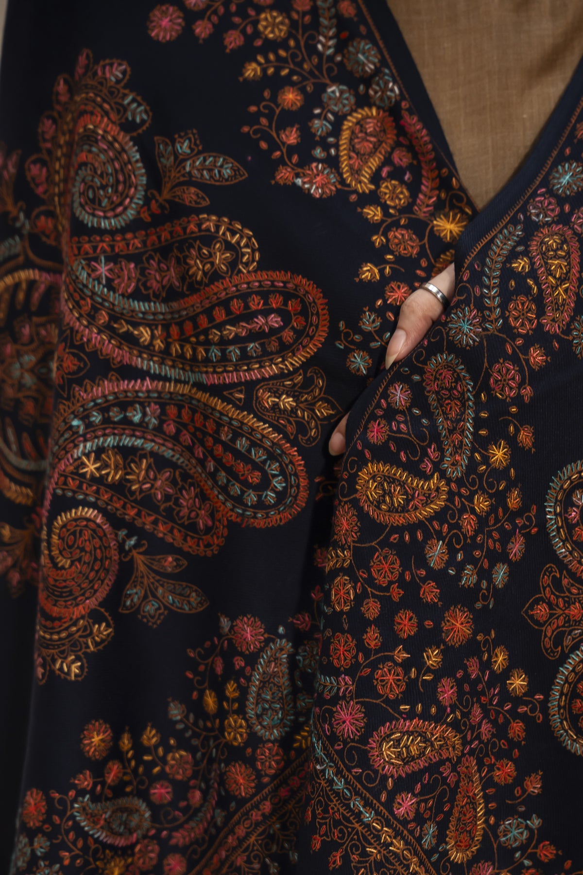 Kashmiri Pashmina Shawl-Navy Blue