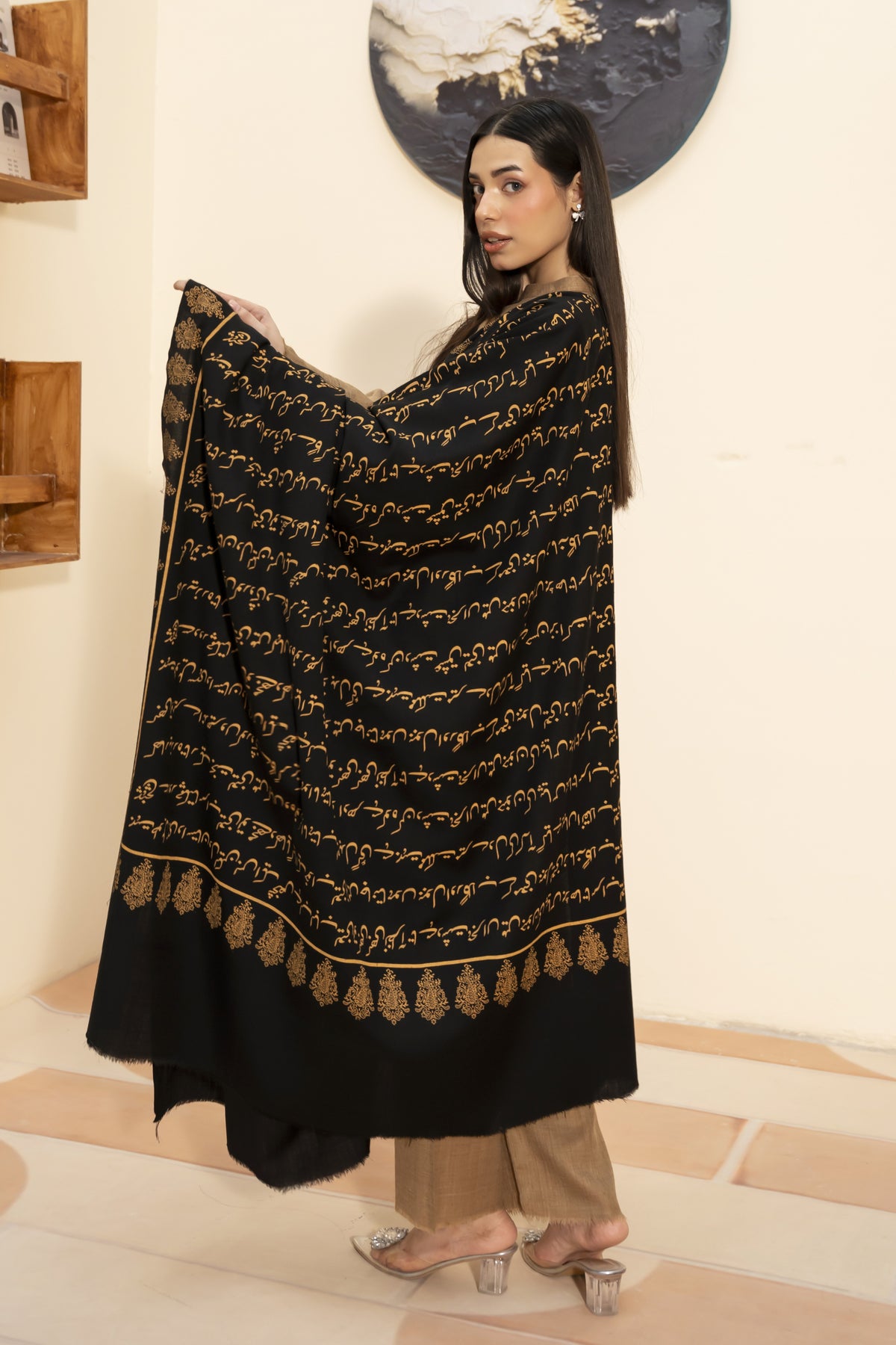 Pashmina Poetry Shawl- Black