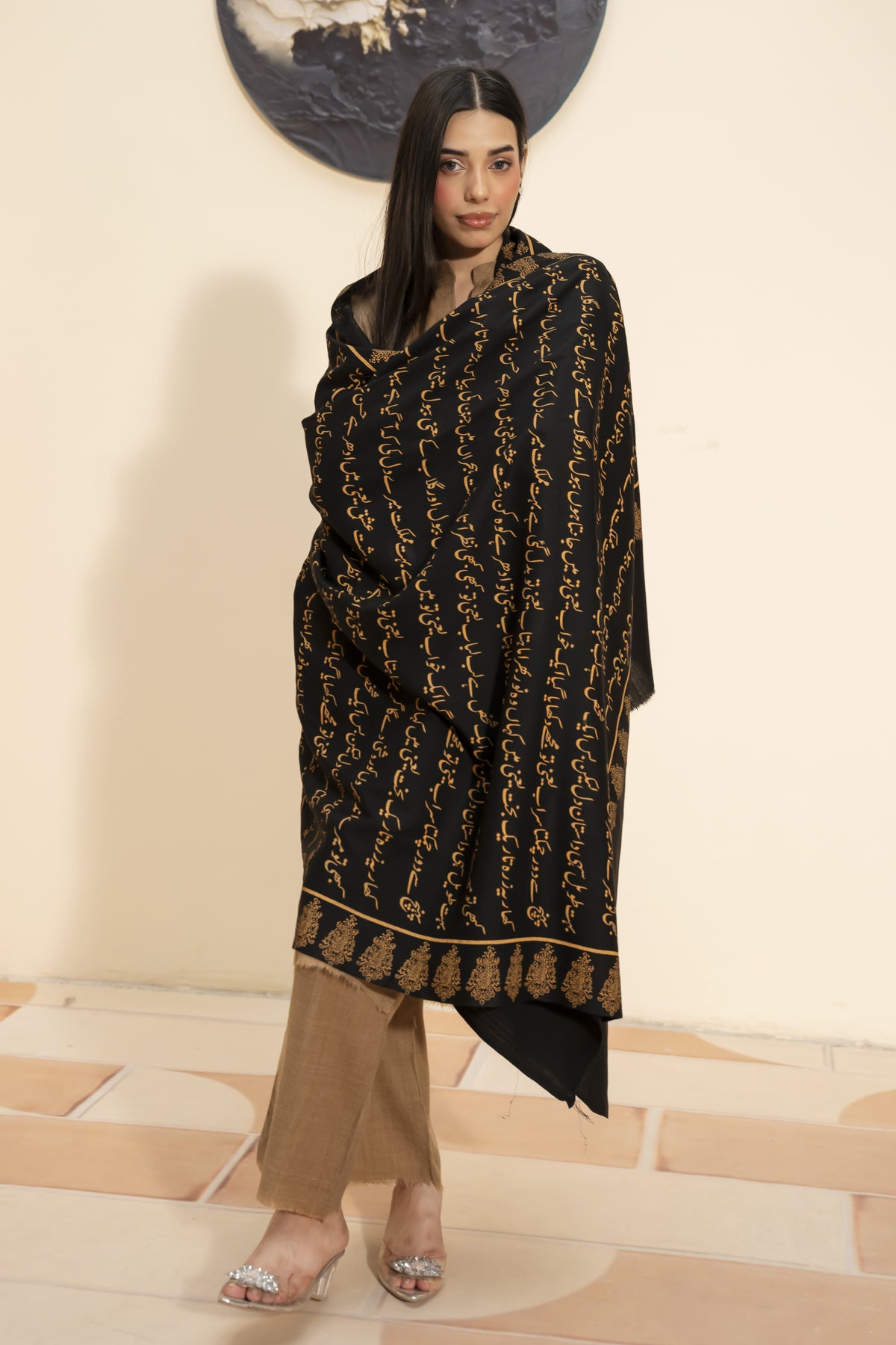 Pashmina Poetry Shawl- Black