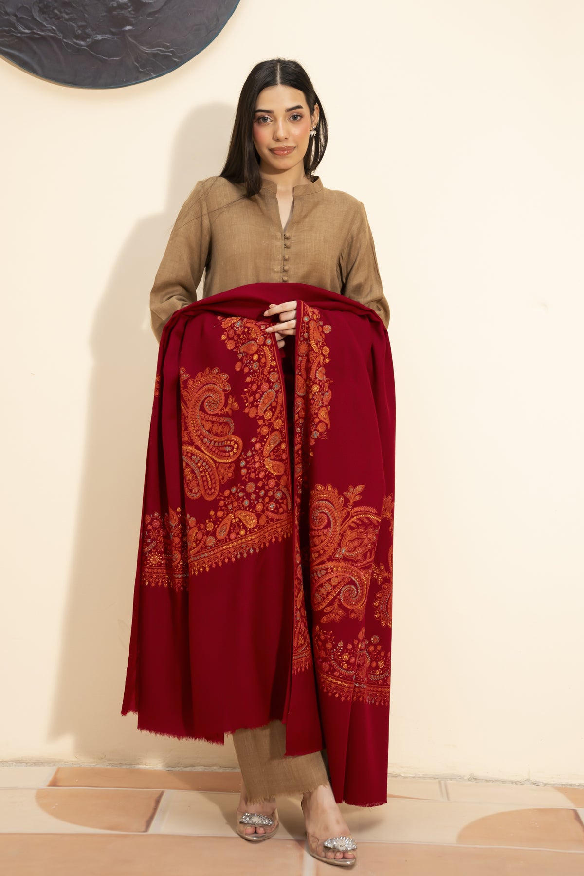 Kashmiri Pashmina Shawl-Maroon