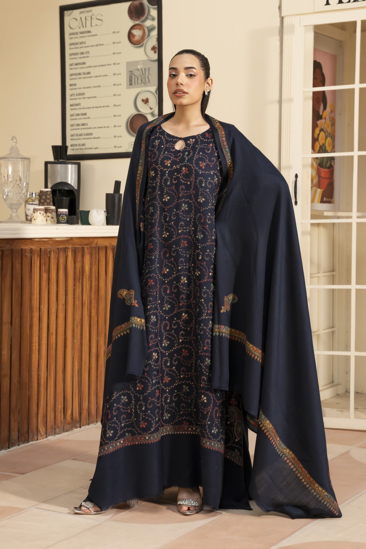 Kingri Pashmina Shawl-Navy Blue
