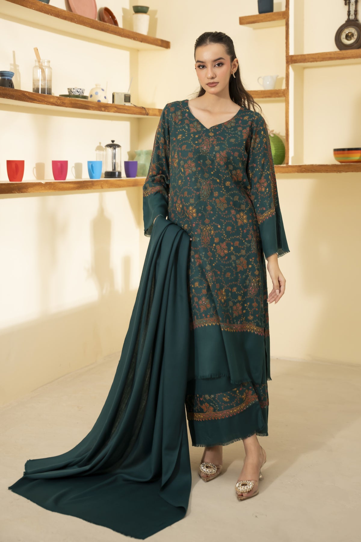 Plain Pashmina Wool Shawl-Teal