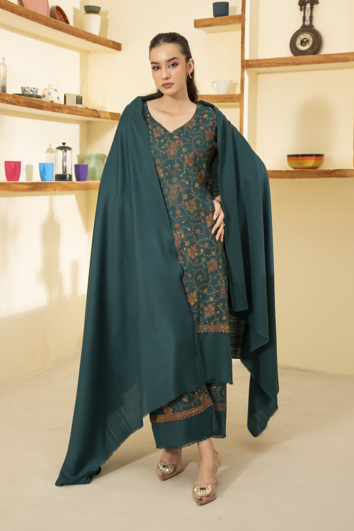 Plain Pashmina Wool Shawl-Teal