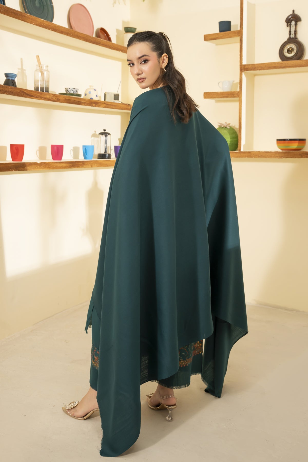 Plain Pashmina Wool Shawl-Teal