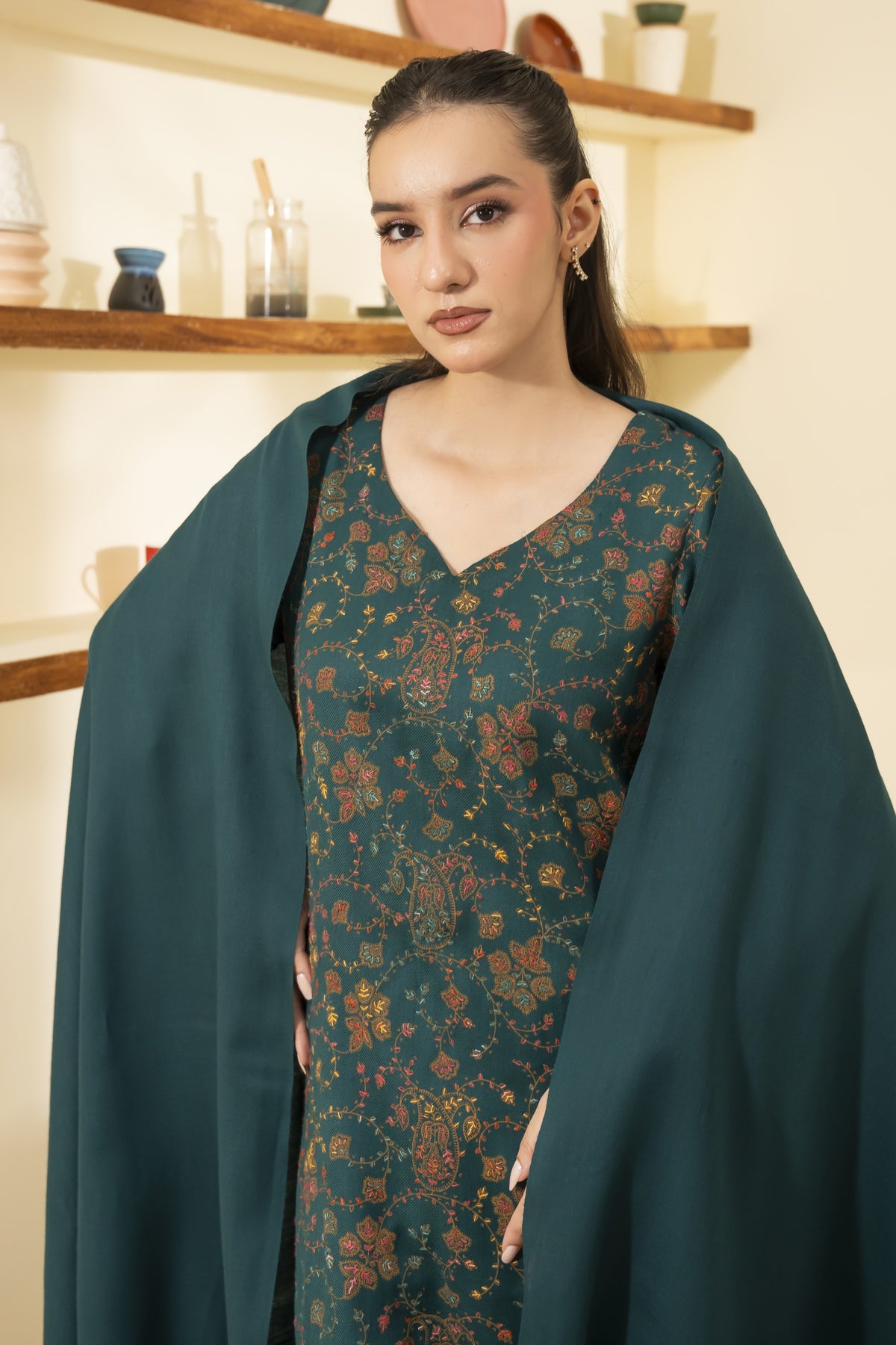 Plain Pashmina Wool Shawl-Teal