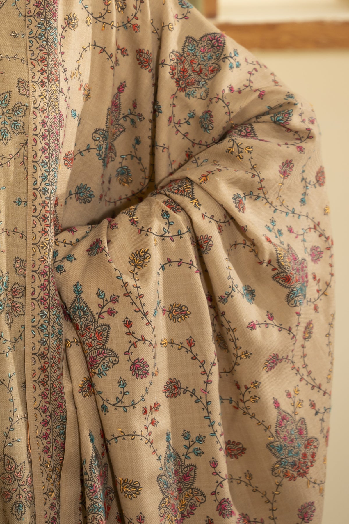 Beige Pashmina Needlework Shawl