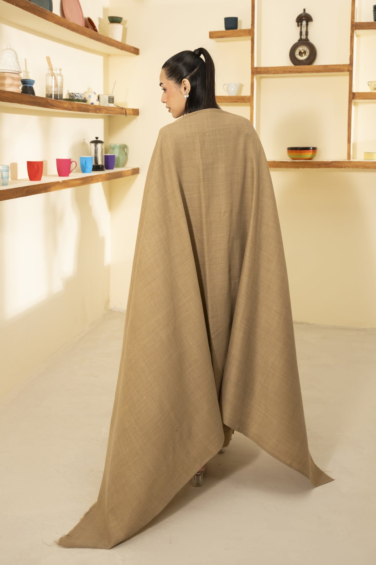 Plain Pashmina Wool Shawl-Beige