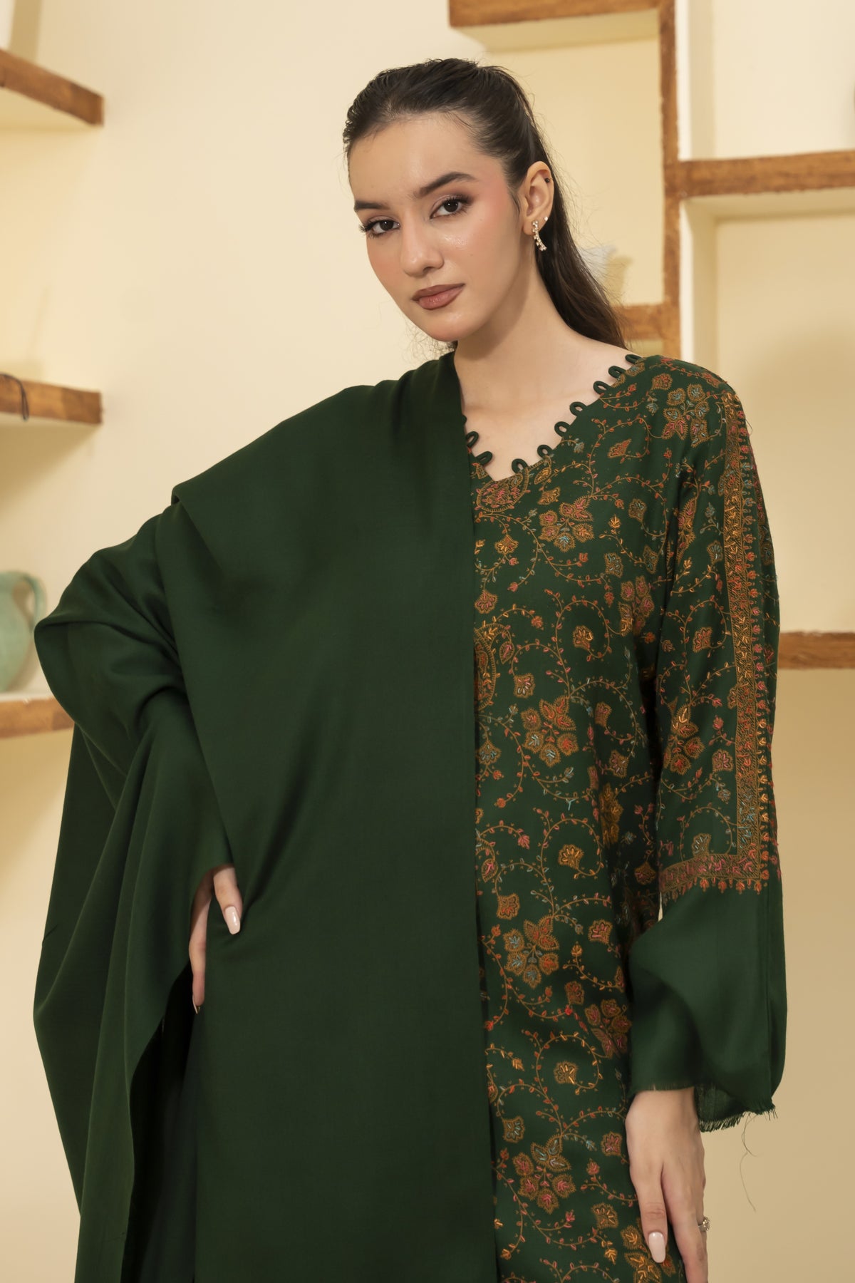 Plain Pashmina Wool Shawl-Green