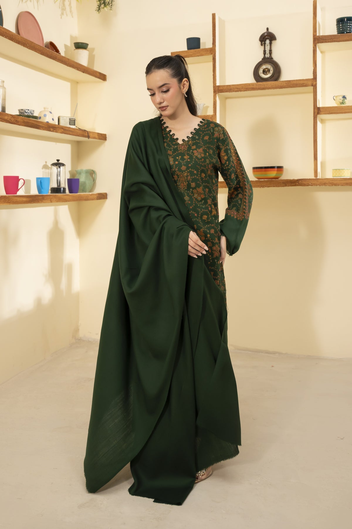 Plain Pashmina Wool Shawl-Green