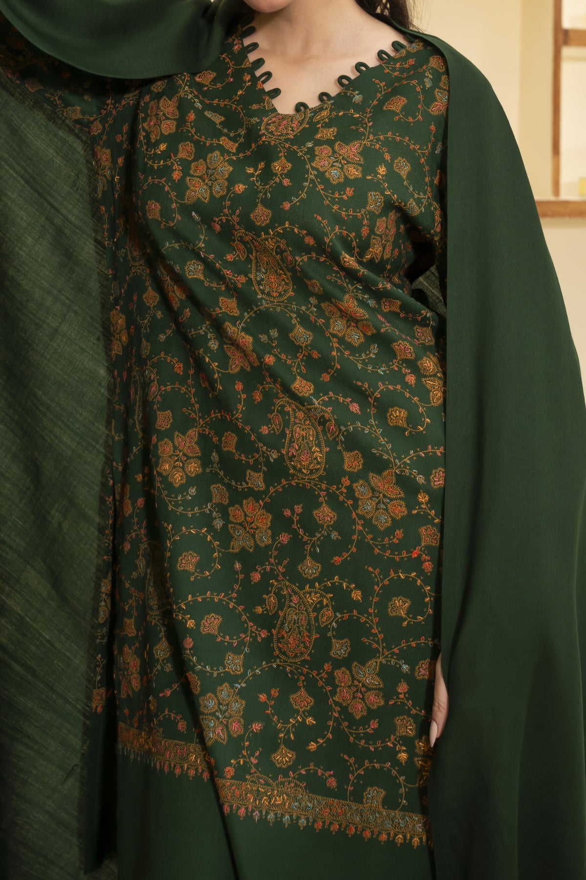 Plain Pashmina Wool Shawl-Green