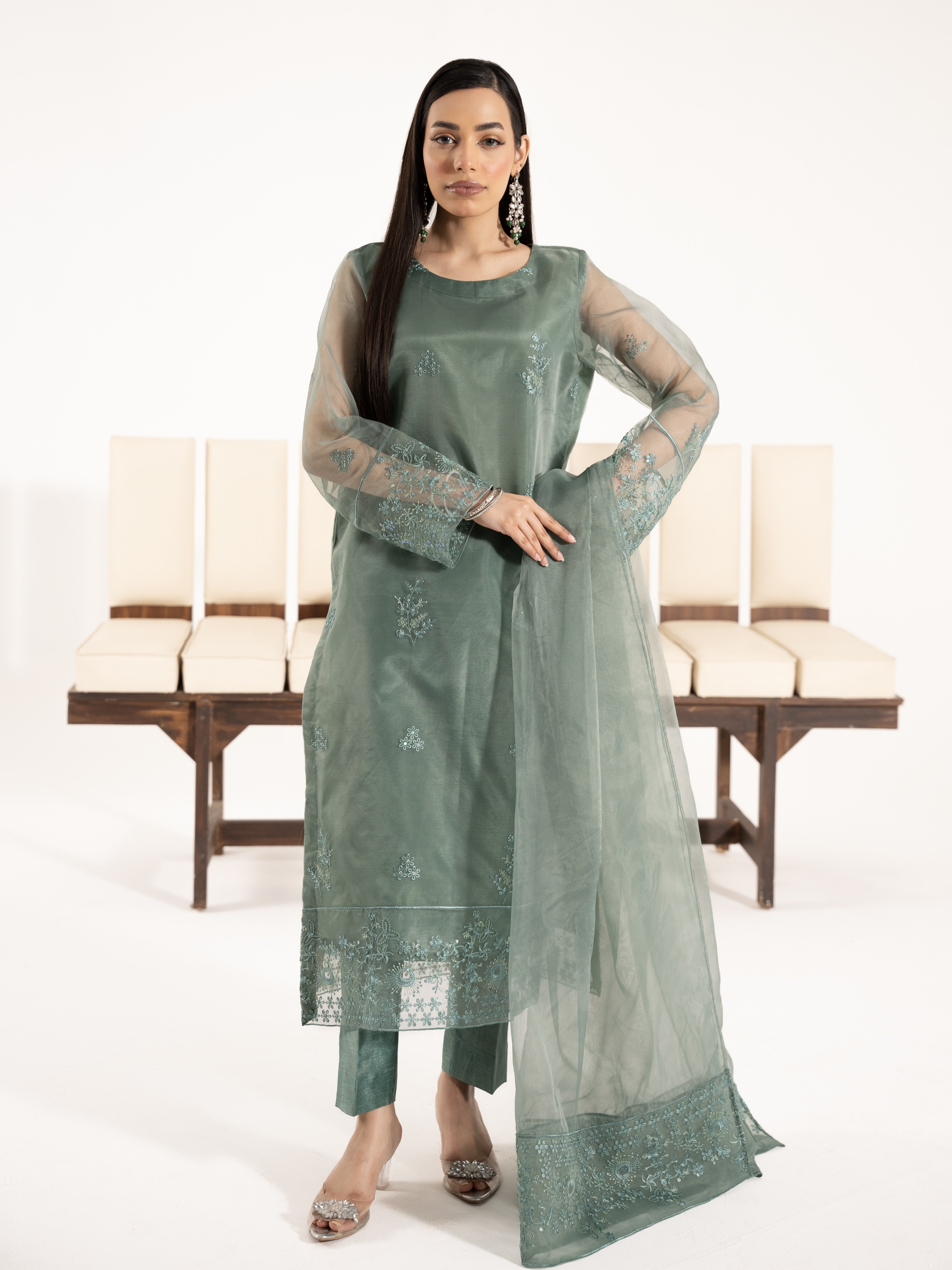 Organza 3pc Suit-Sage Green