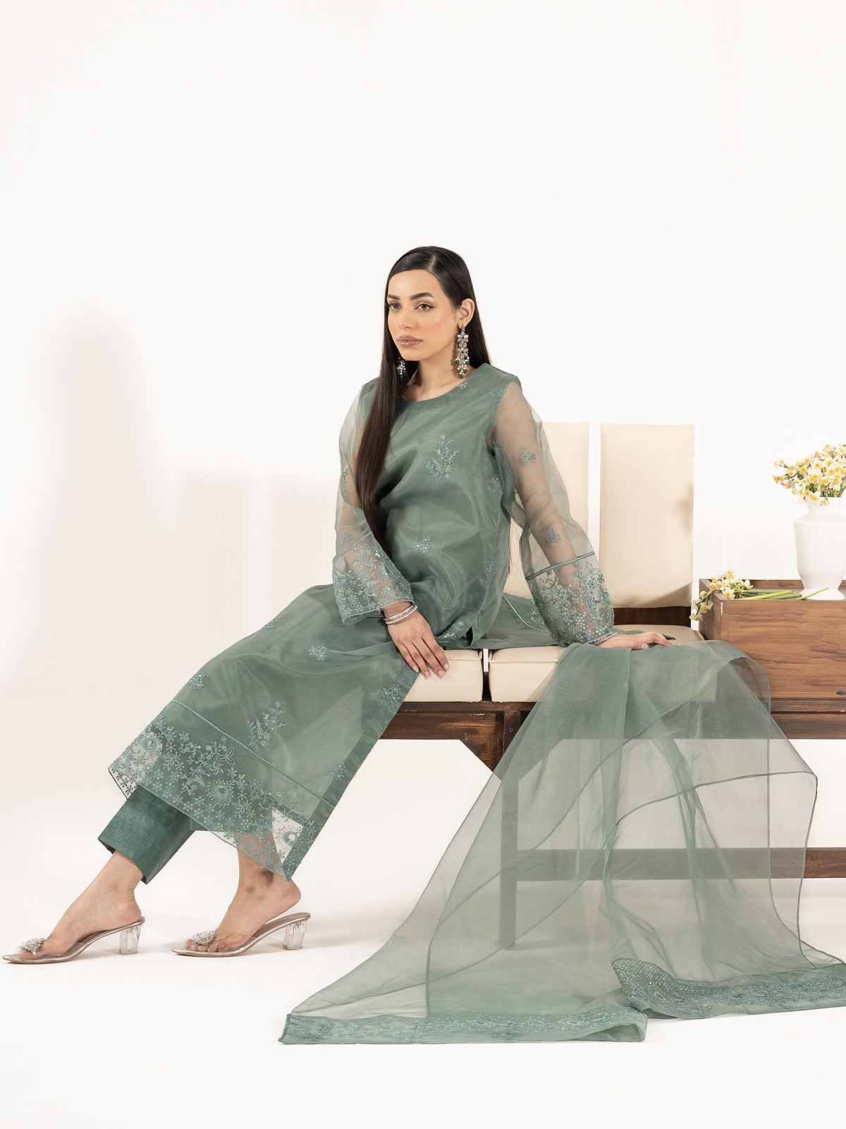 Organza 3pc Suit-Sage Green