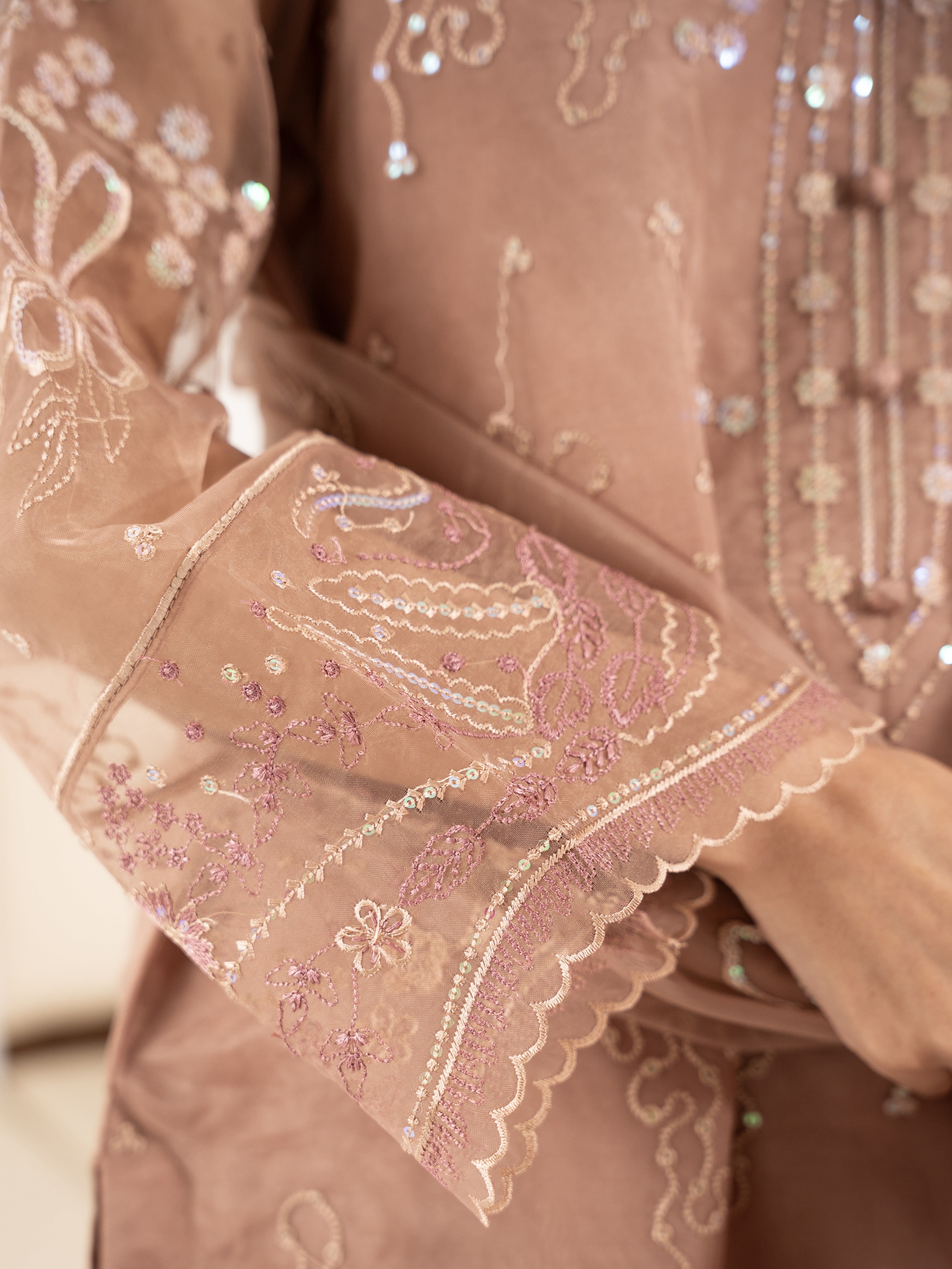 Organza 3pc Suit-Dusty Peach