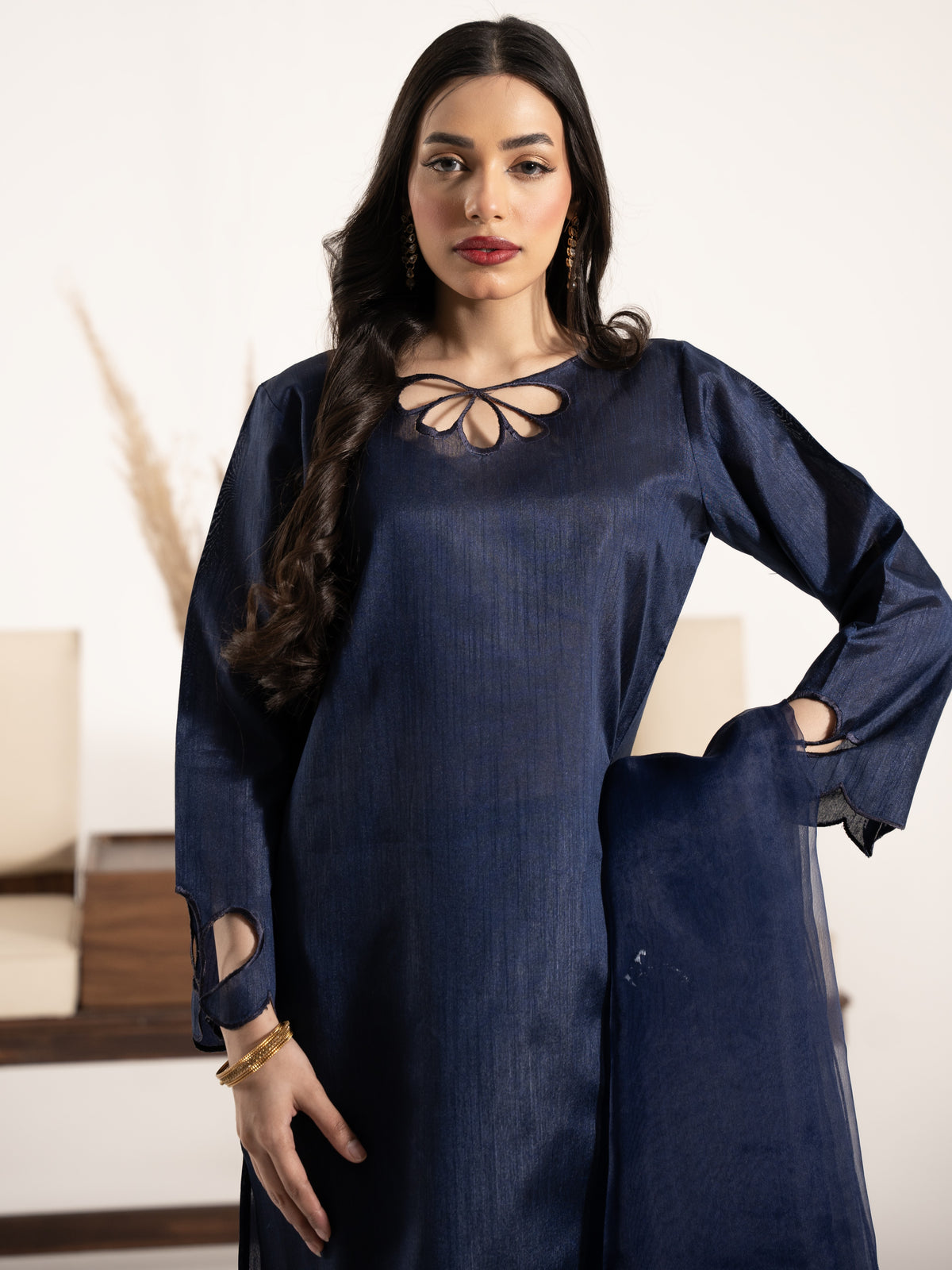 Raw Silk 3pc Suit-Navy Blue