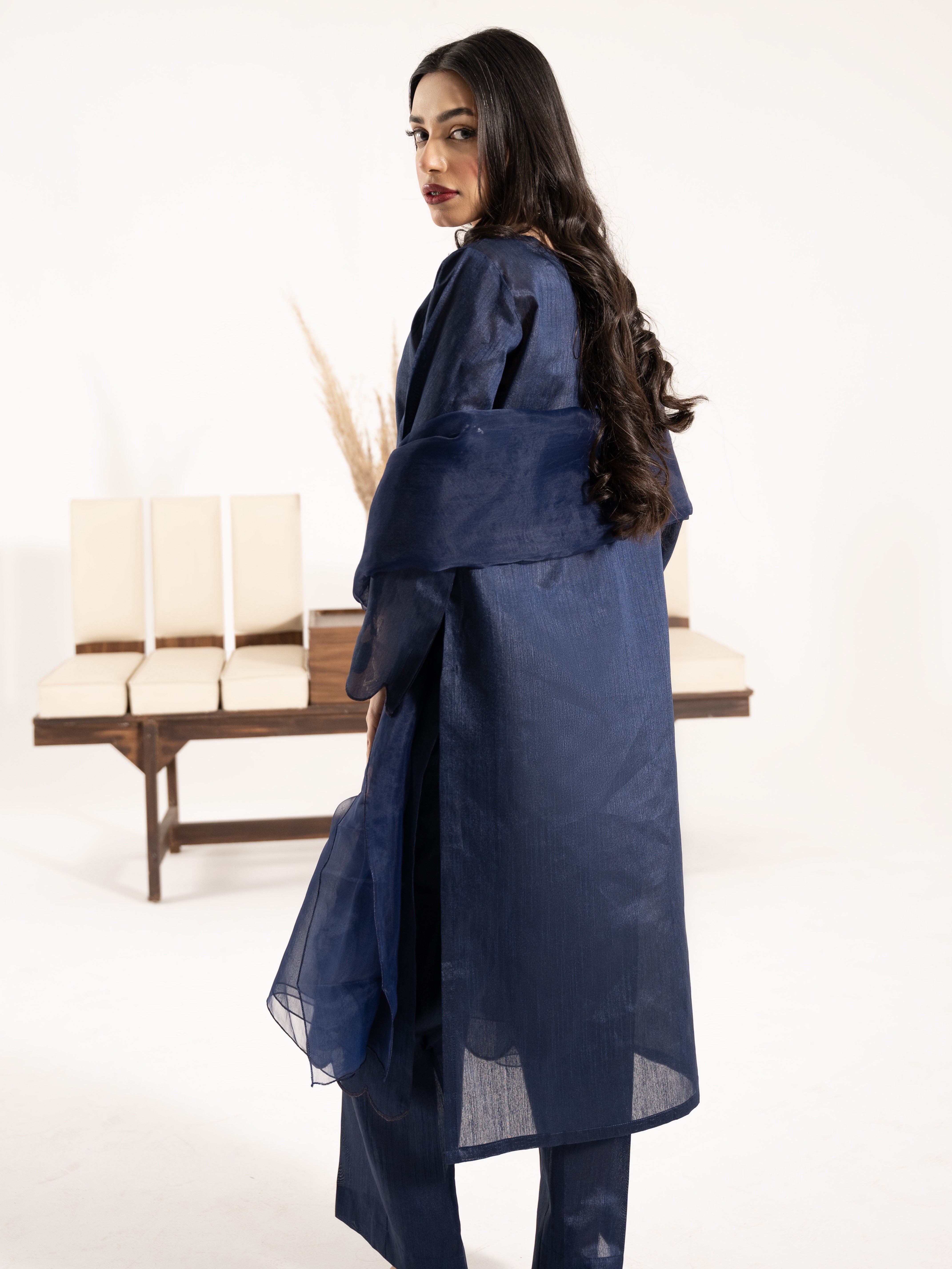 Raw Silk 3pc Suit-Navy Blue