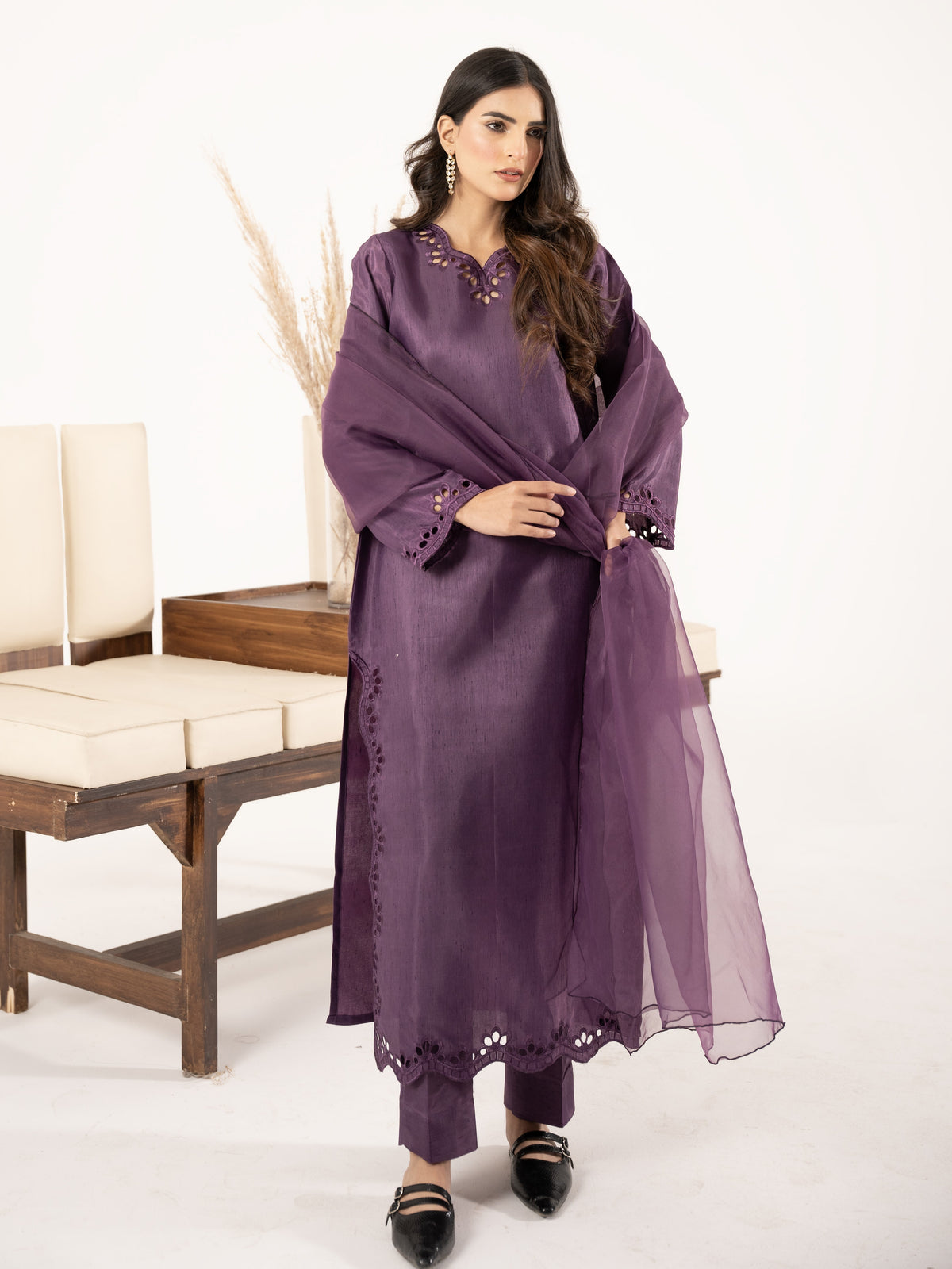 Raw Silk 3pc Suit- Purple