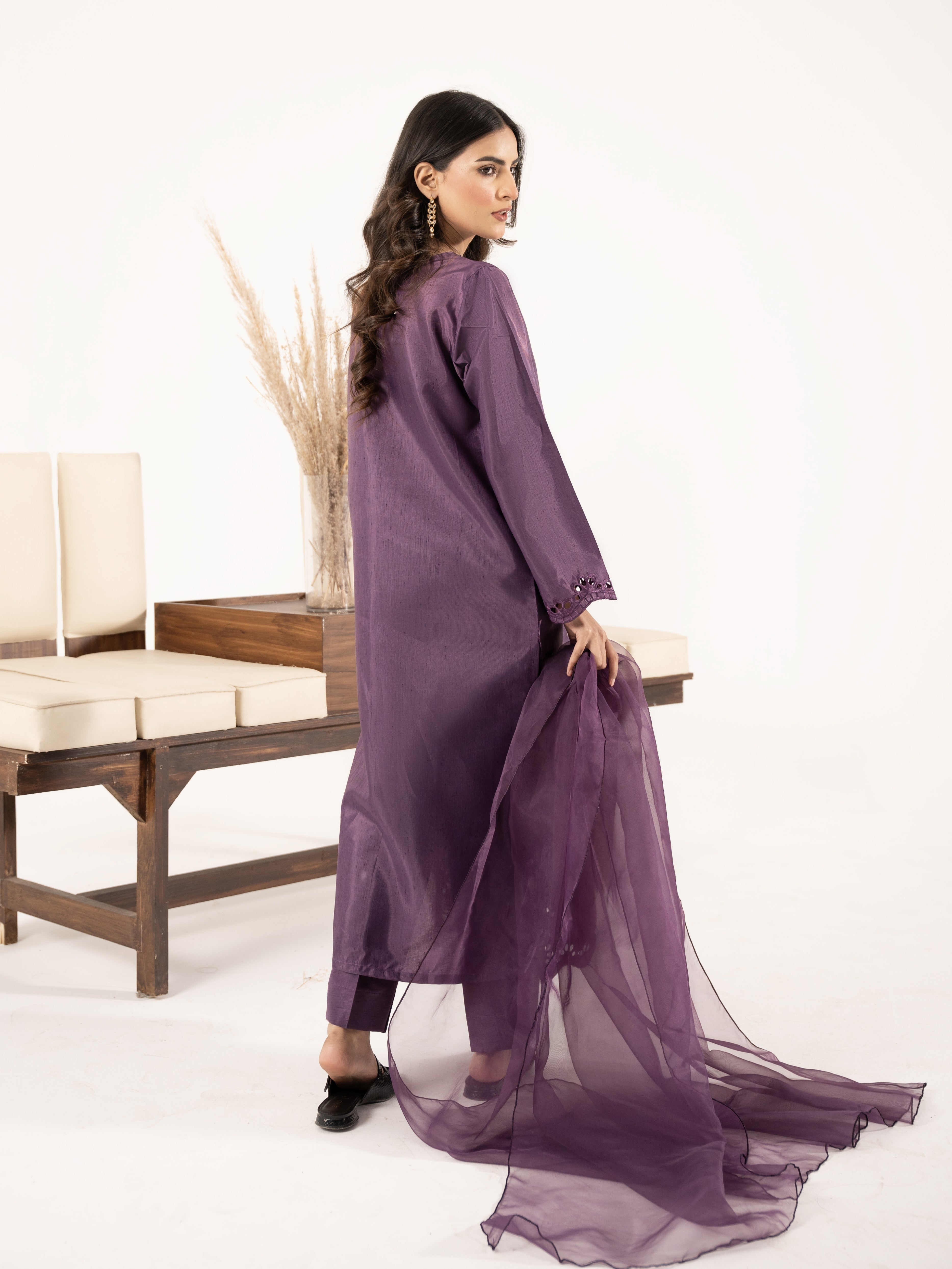 Raw Silk 3pc Suit- Purple