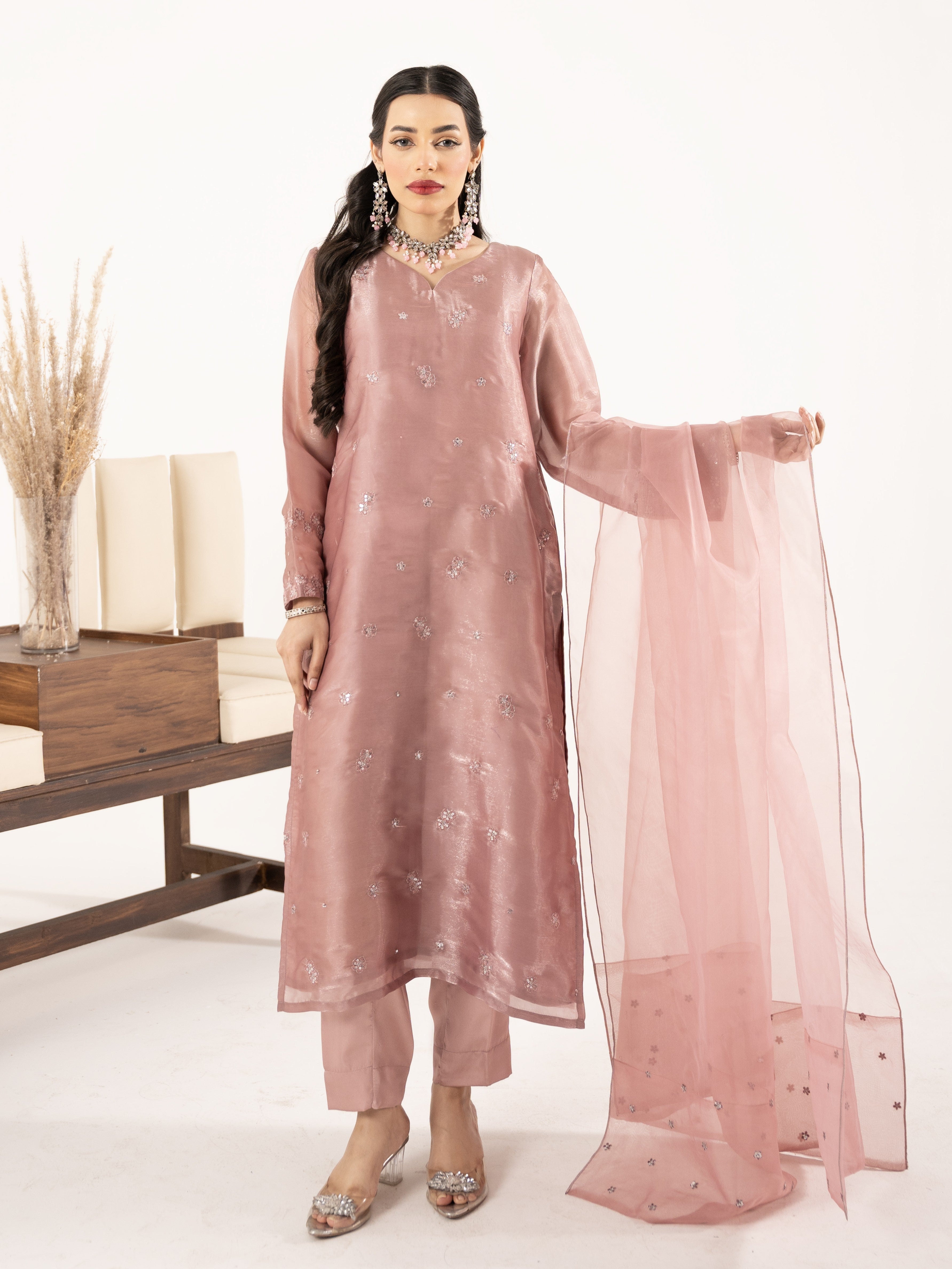 Sheesha Silk 3pc Suit-Lavender Pink