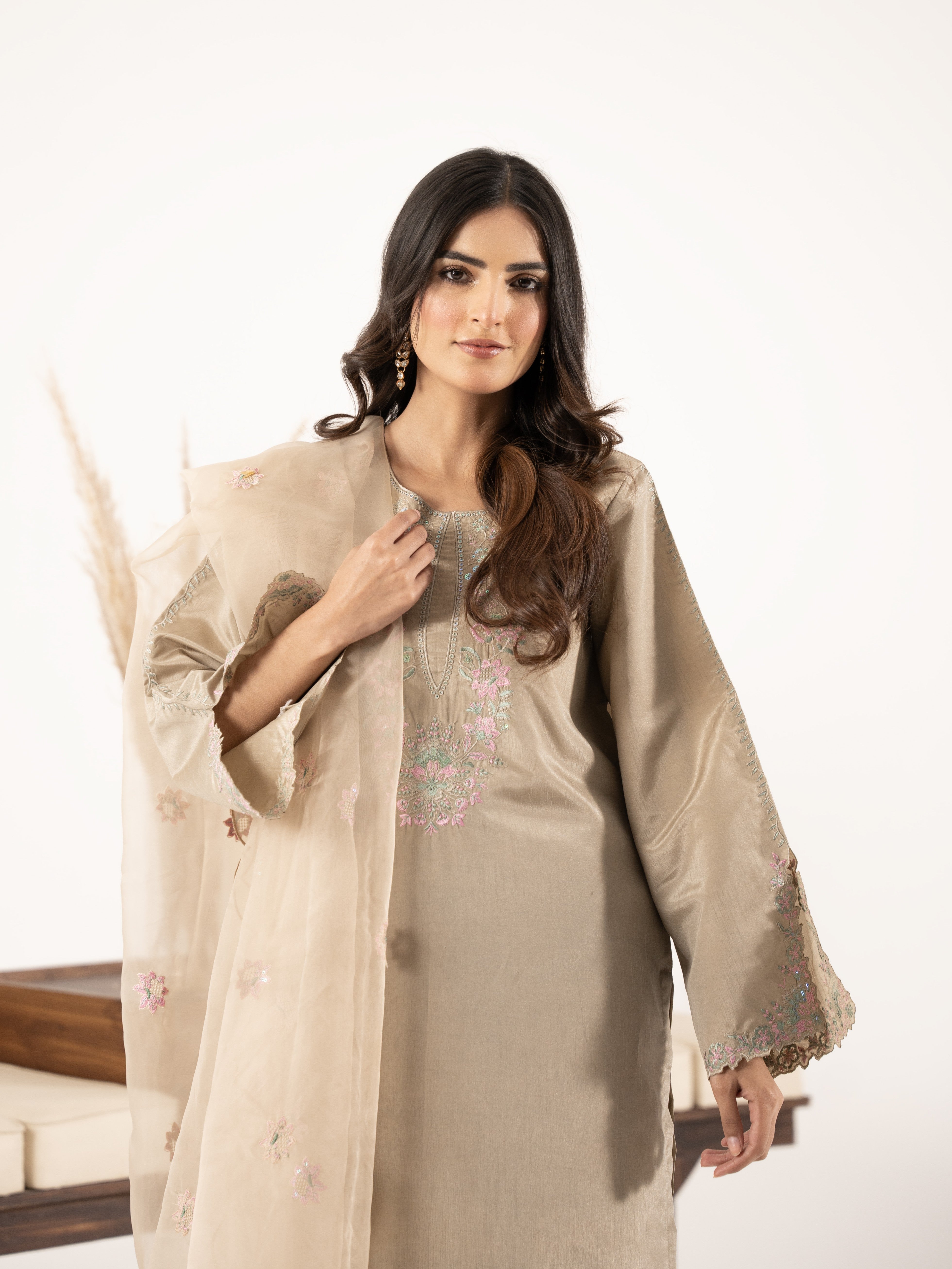 Raw Silk 3pc Suit-Champagne