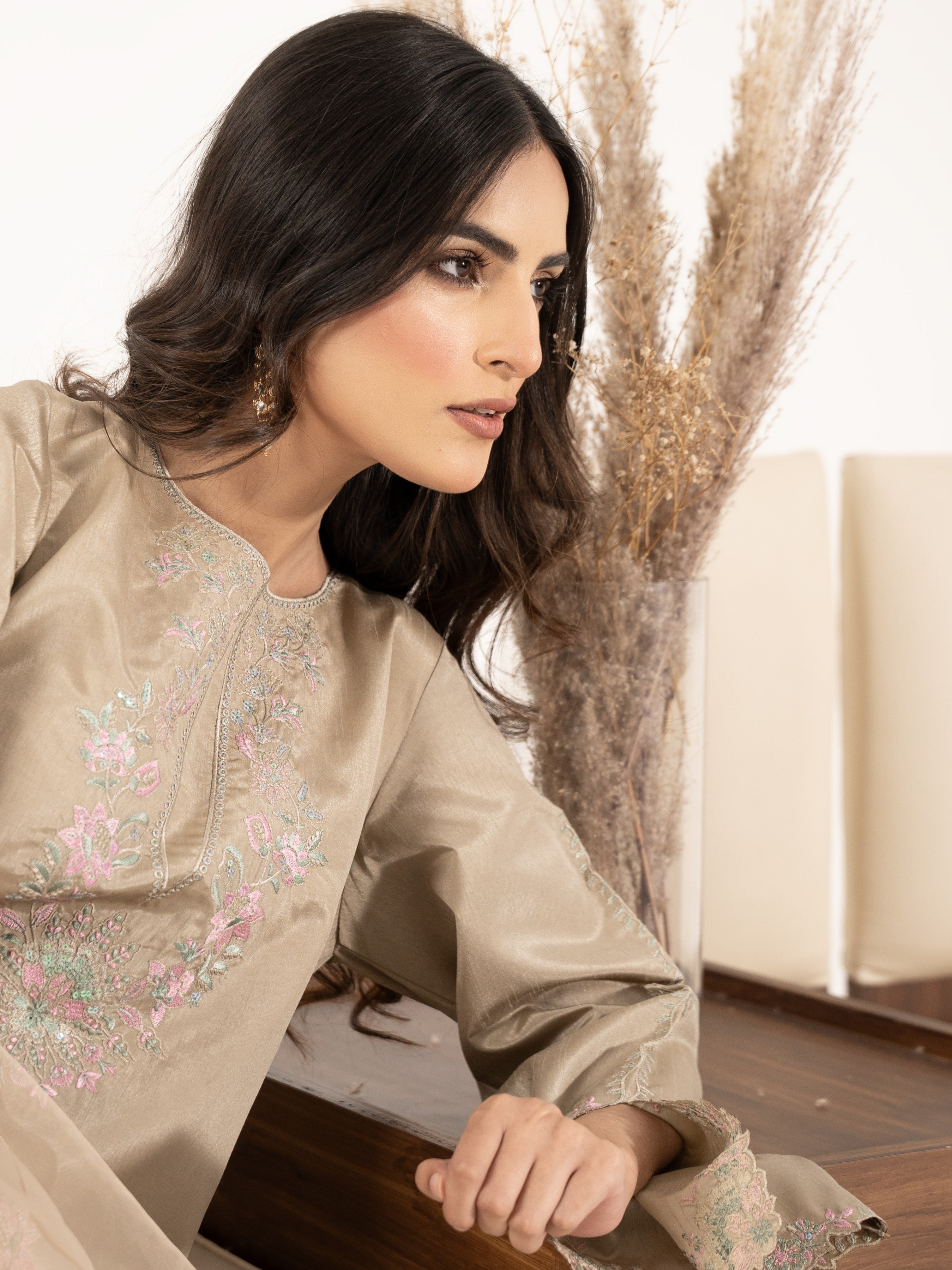 Raw Silk 3pc Suit-Champagne