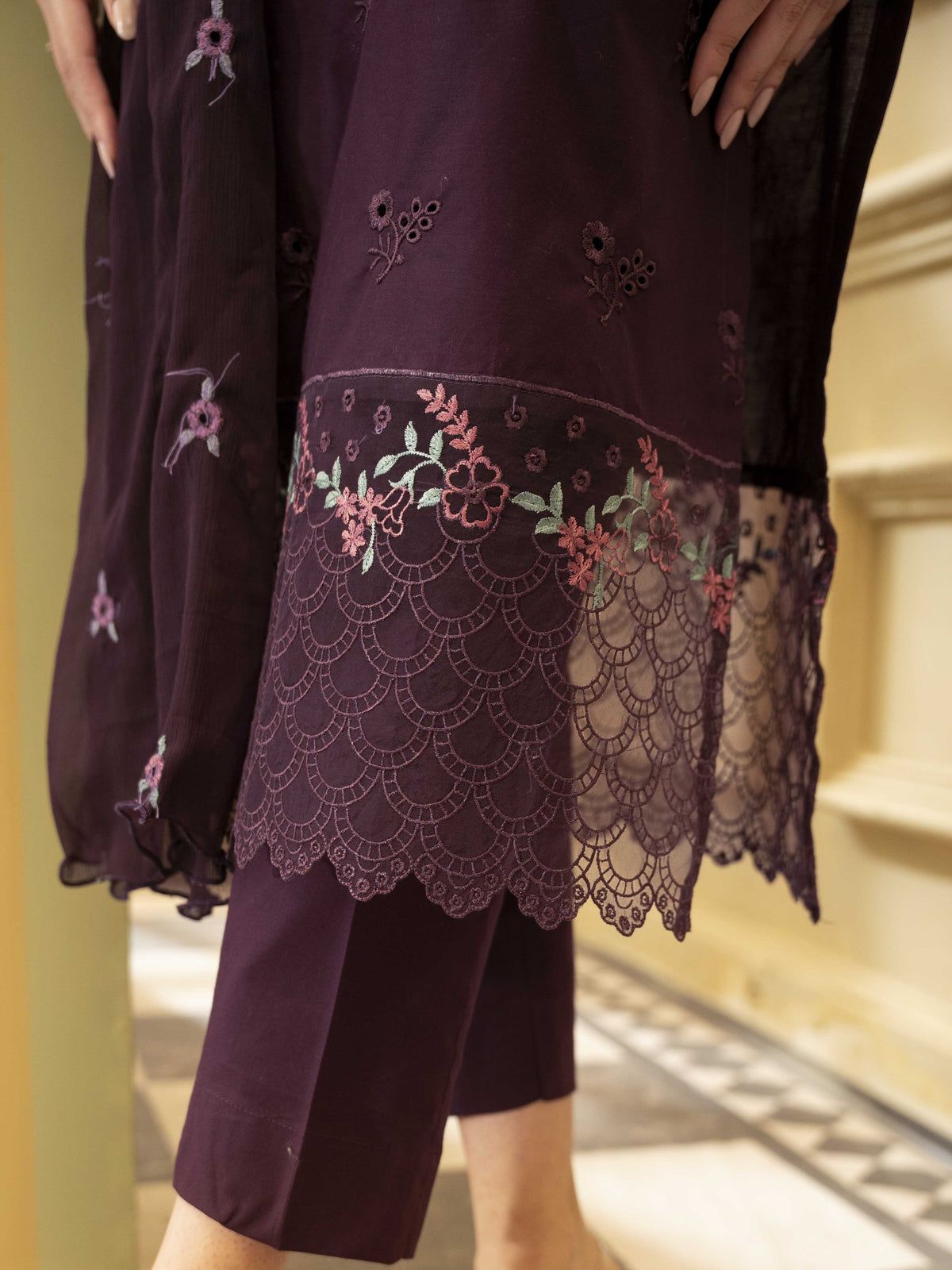 Plum Embroidered Lawn 3pc Suit