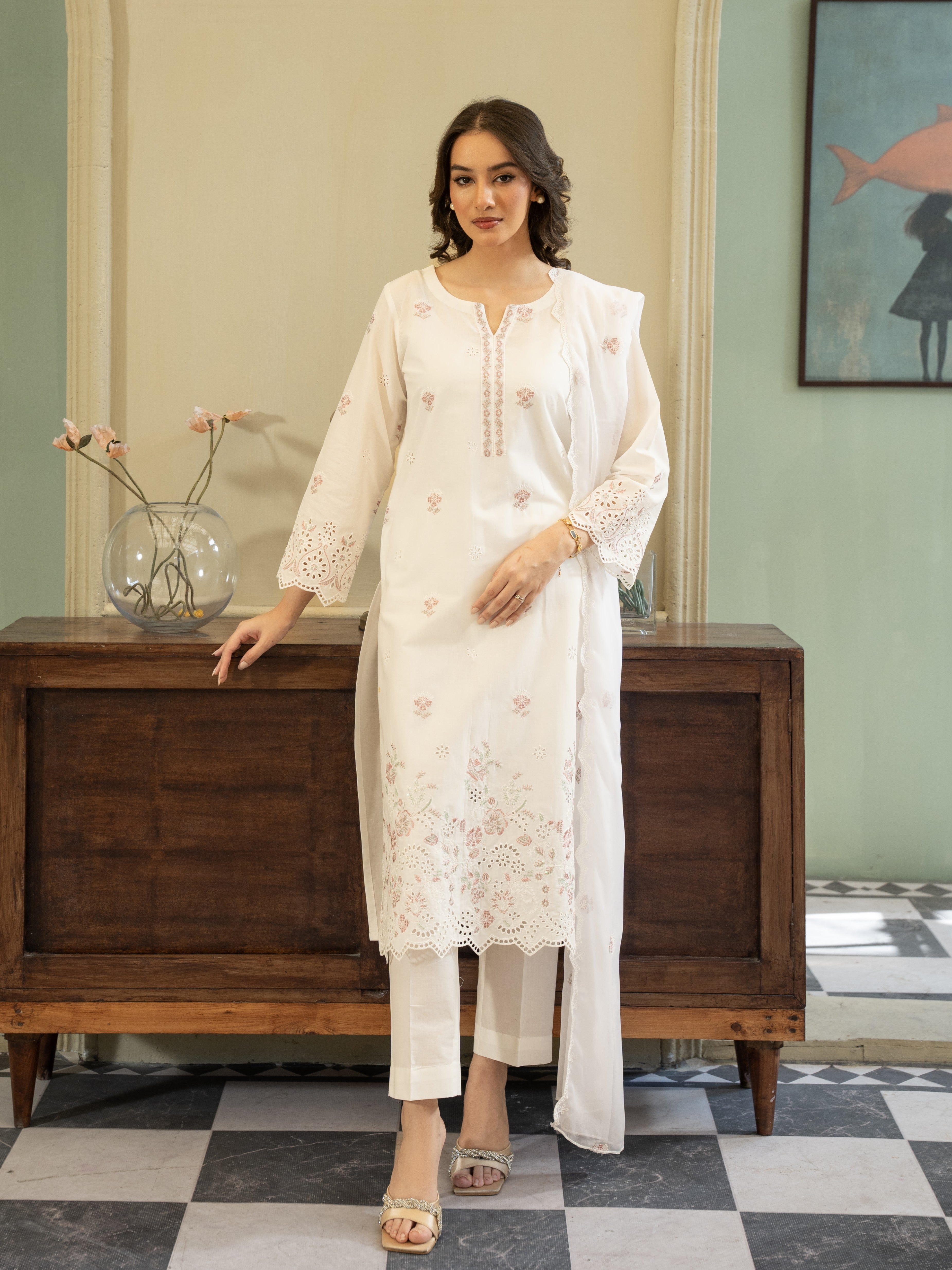 White Embroidered Lawn Suit