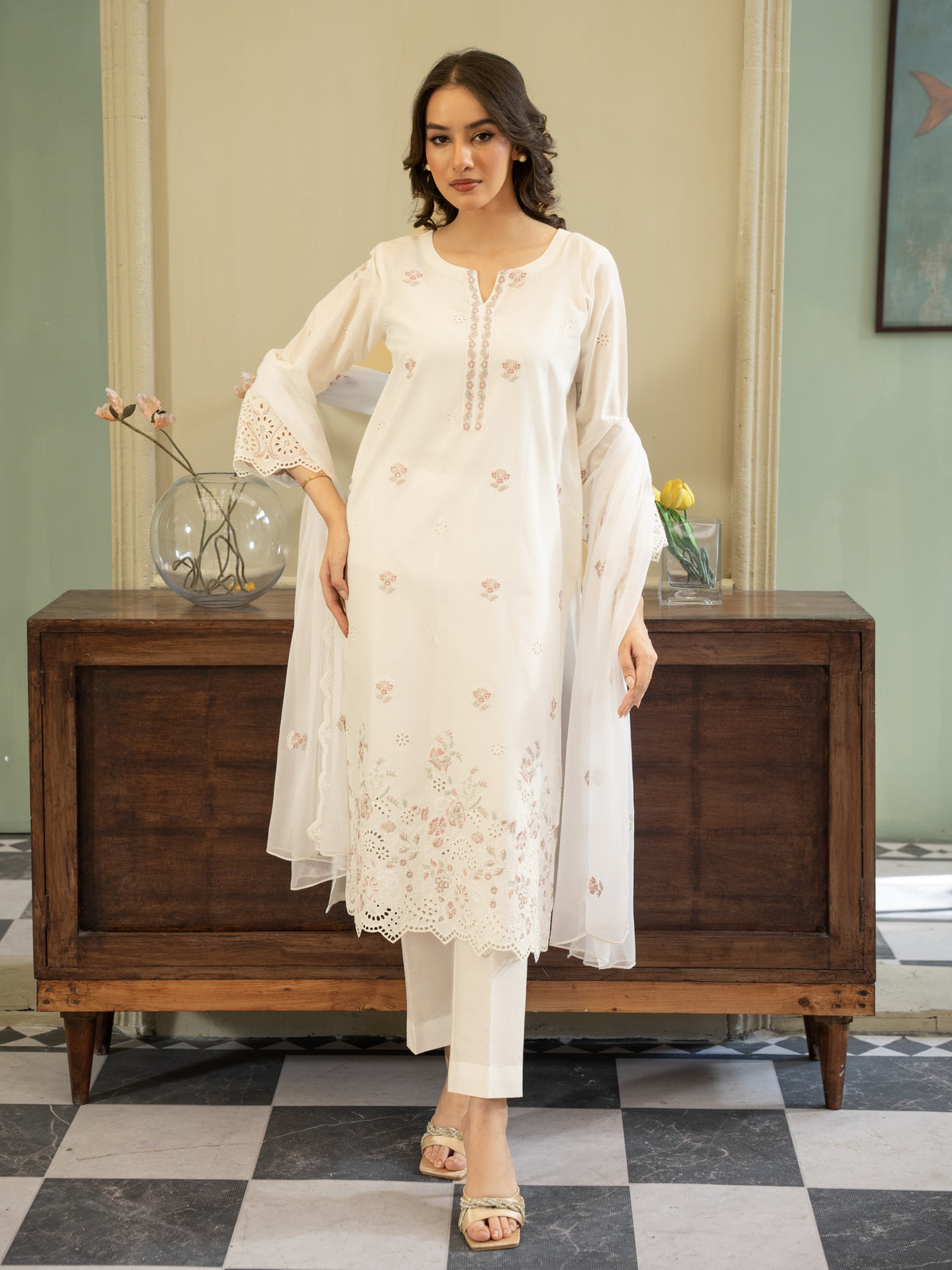 White Embroidered Lawn Suit