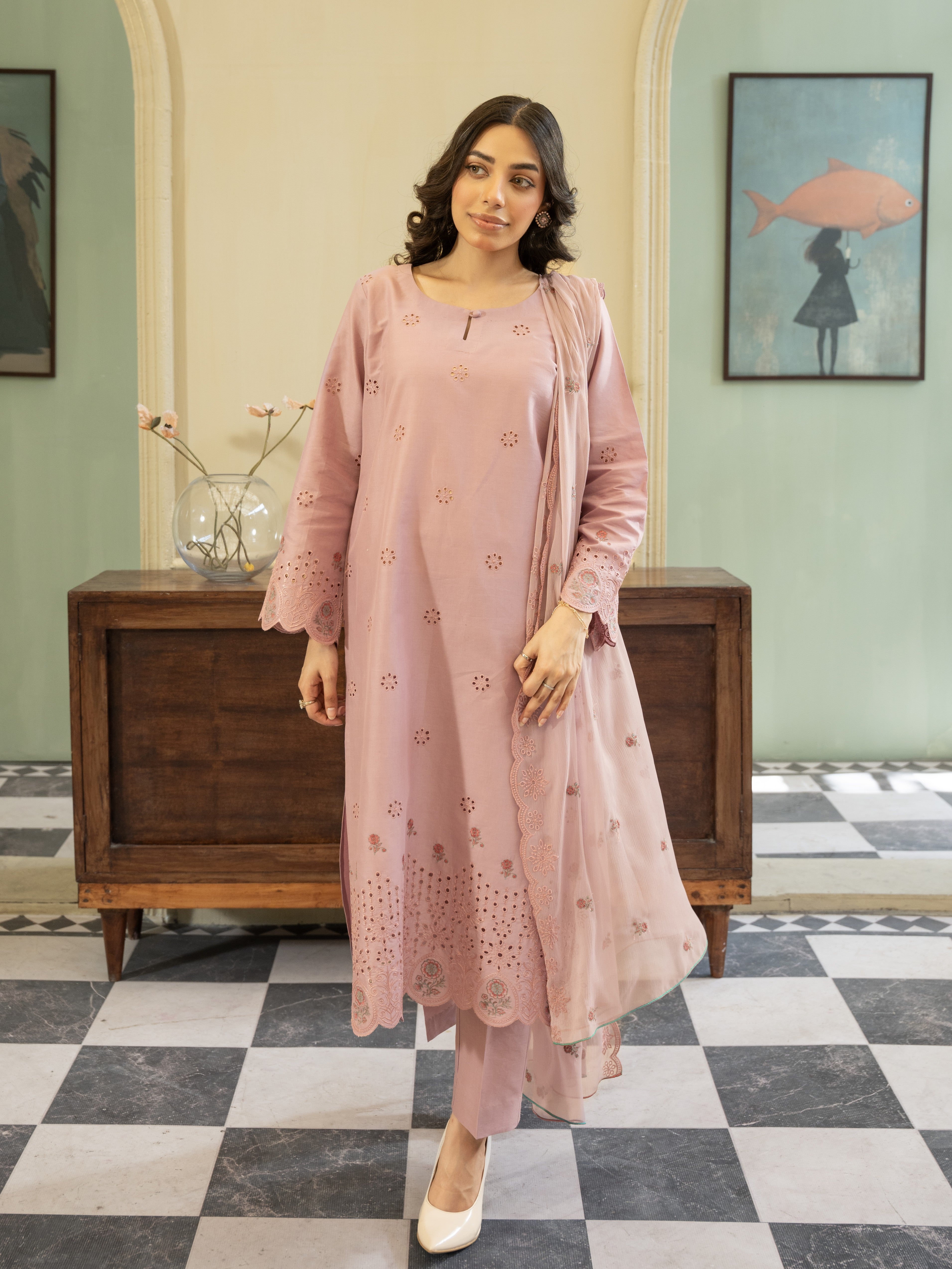 Tea Rose Embroidered Lawn 3pc Suit