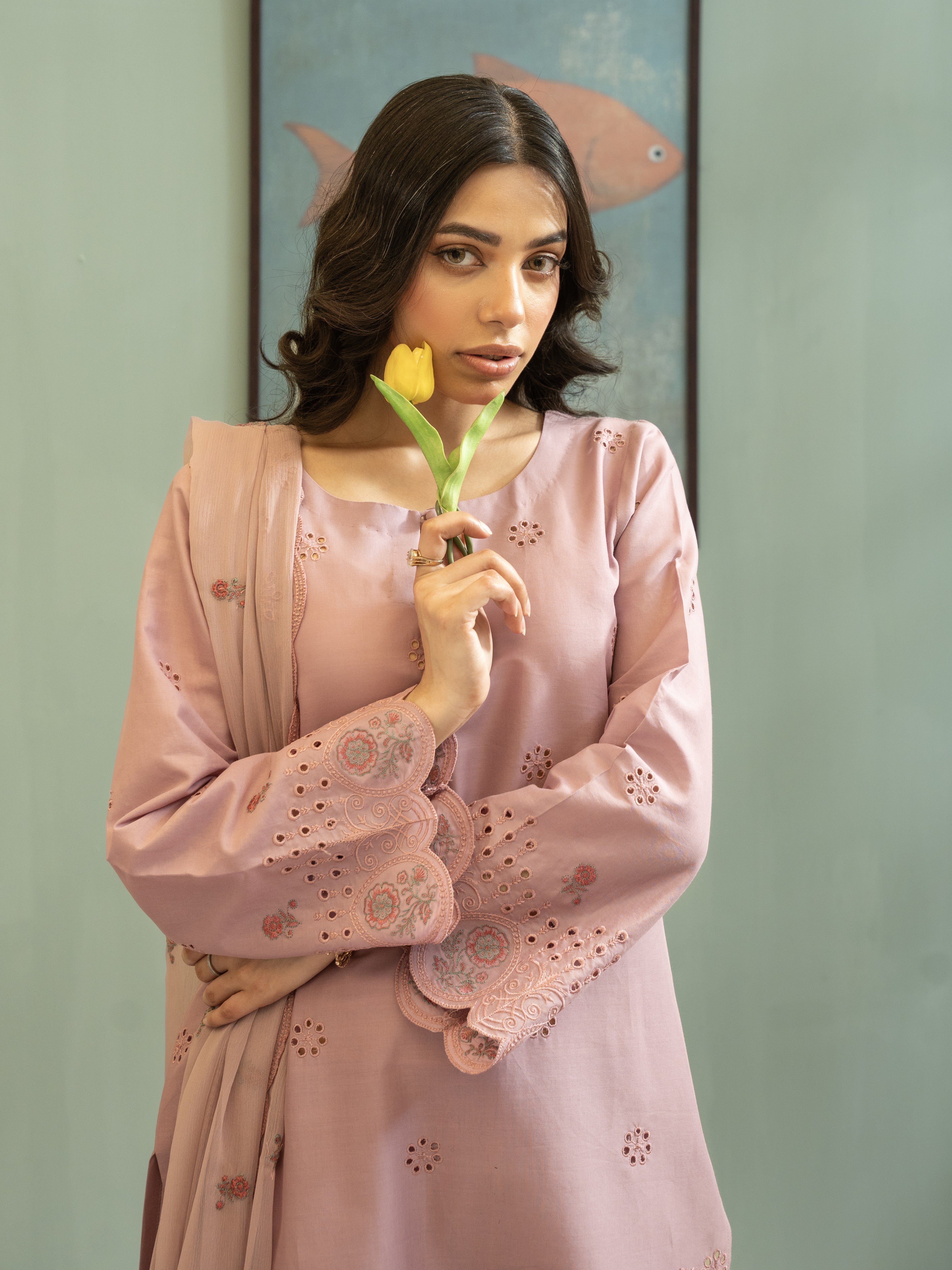 Tea Rose Embroidered Lawn 3pc Suit
