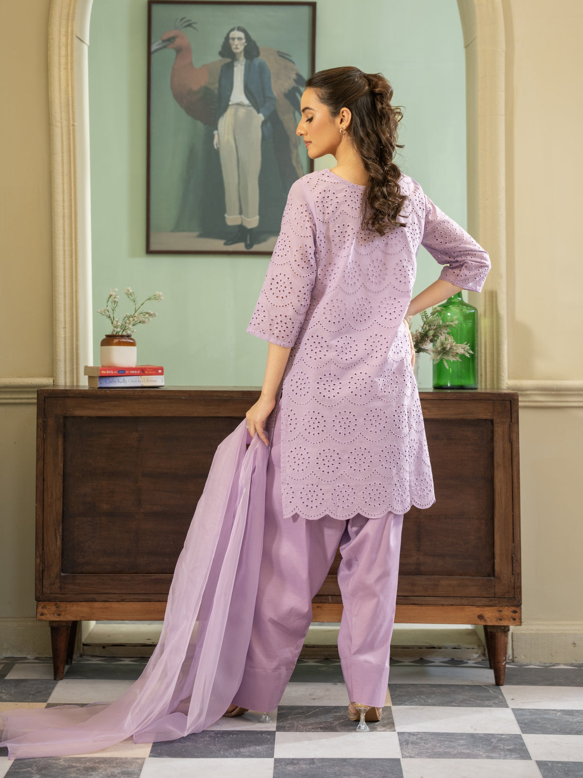 Chikankari Farshi Shalwar 3pc Suit-Lilac