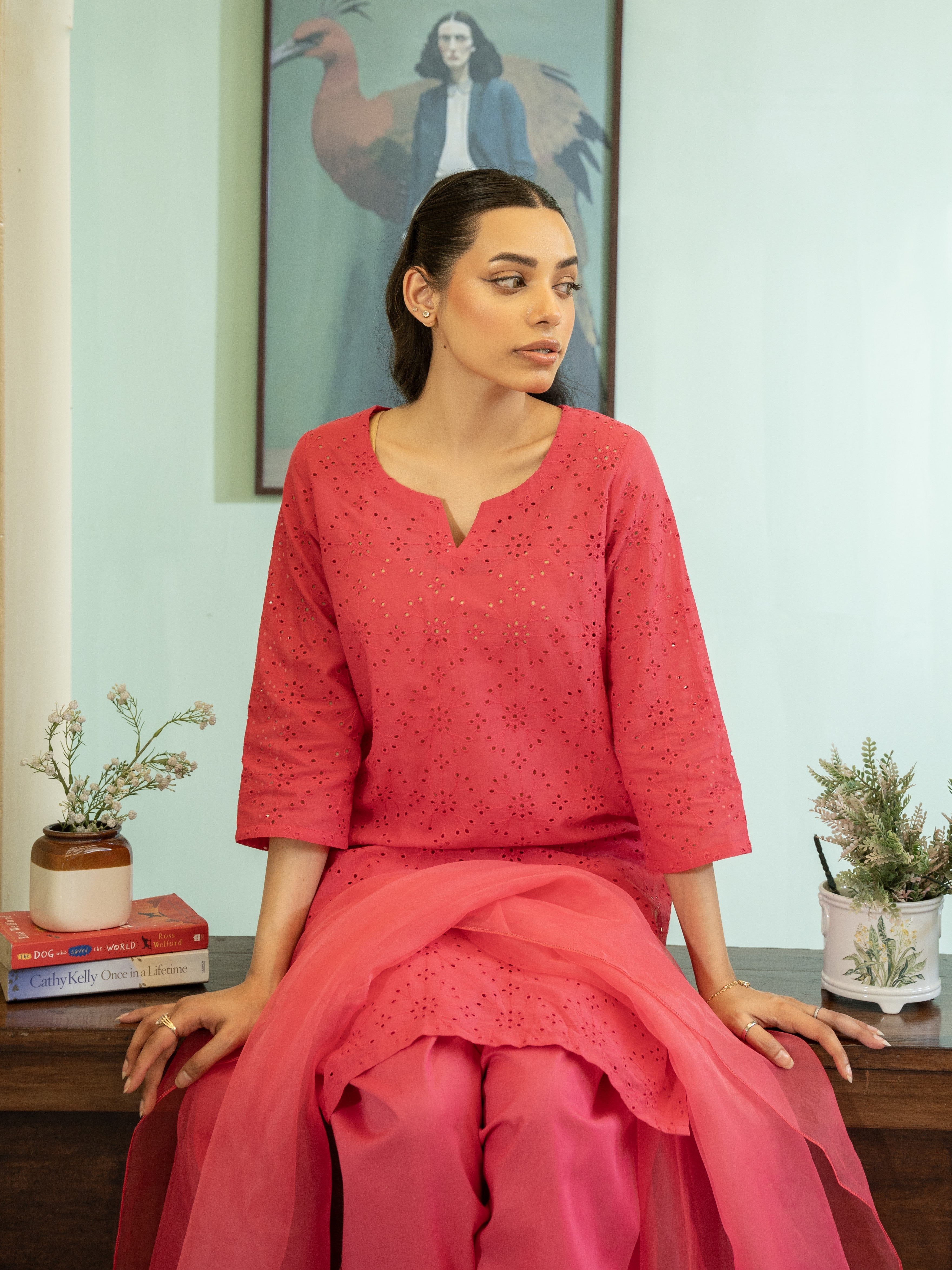Chikankari Farshi Shalwar 3pc Suit-Pink