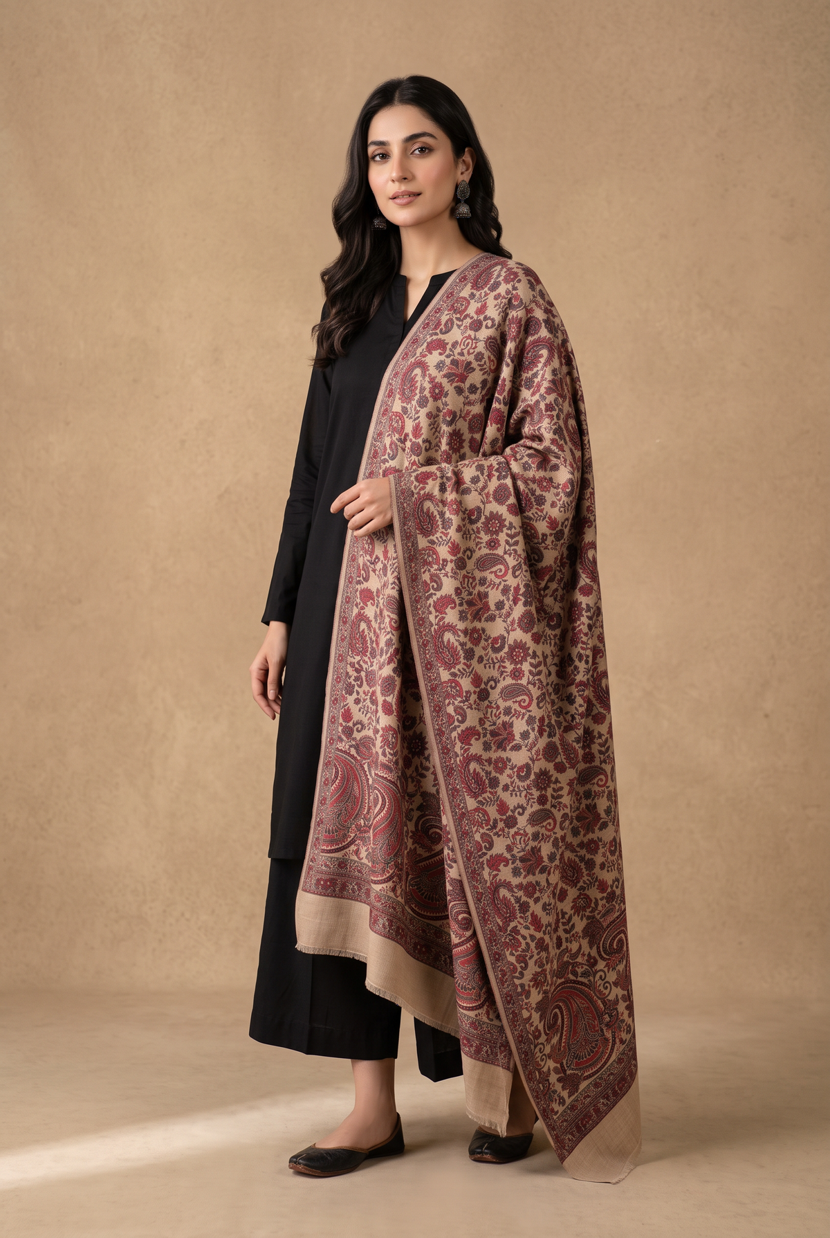 Kaani Pashmina Wool Shawl-Beige