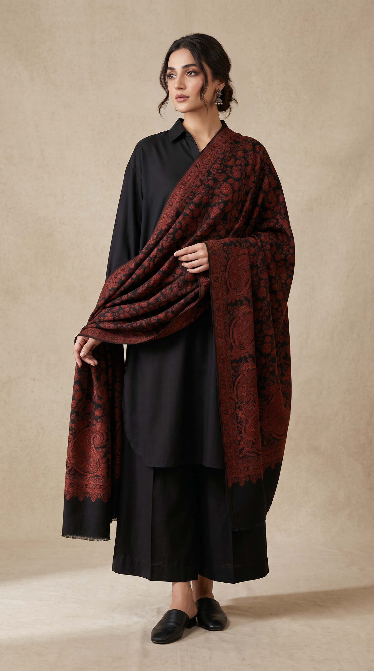 Kaani Pashmina Wool Shawl- Black