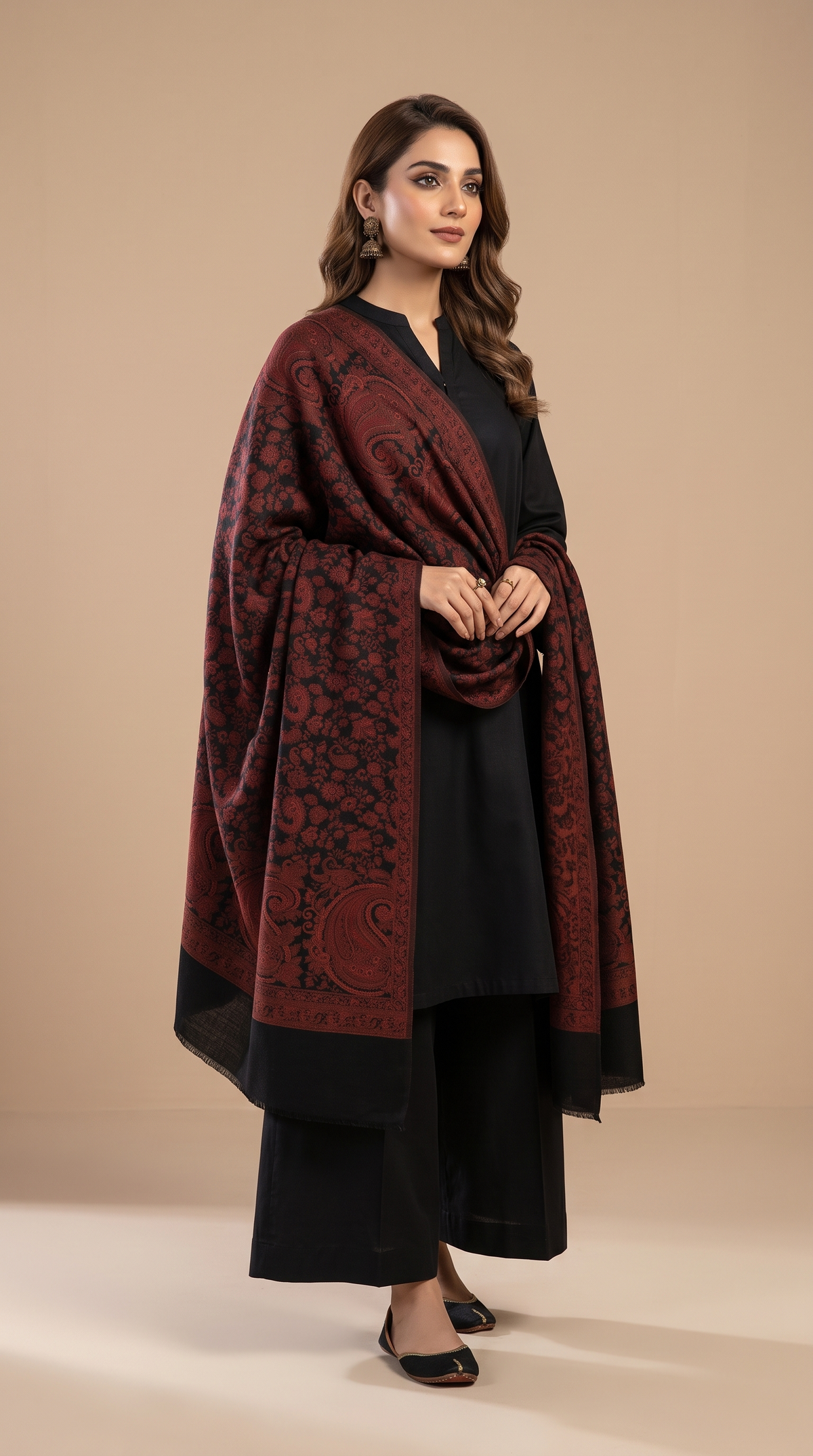 Kaani Pashmina Wool Shawl- Black